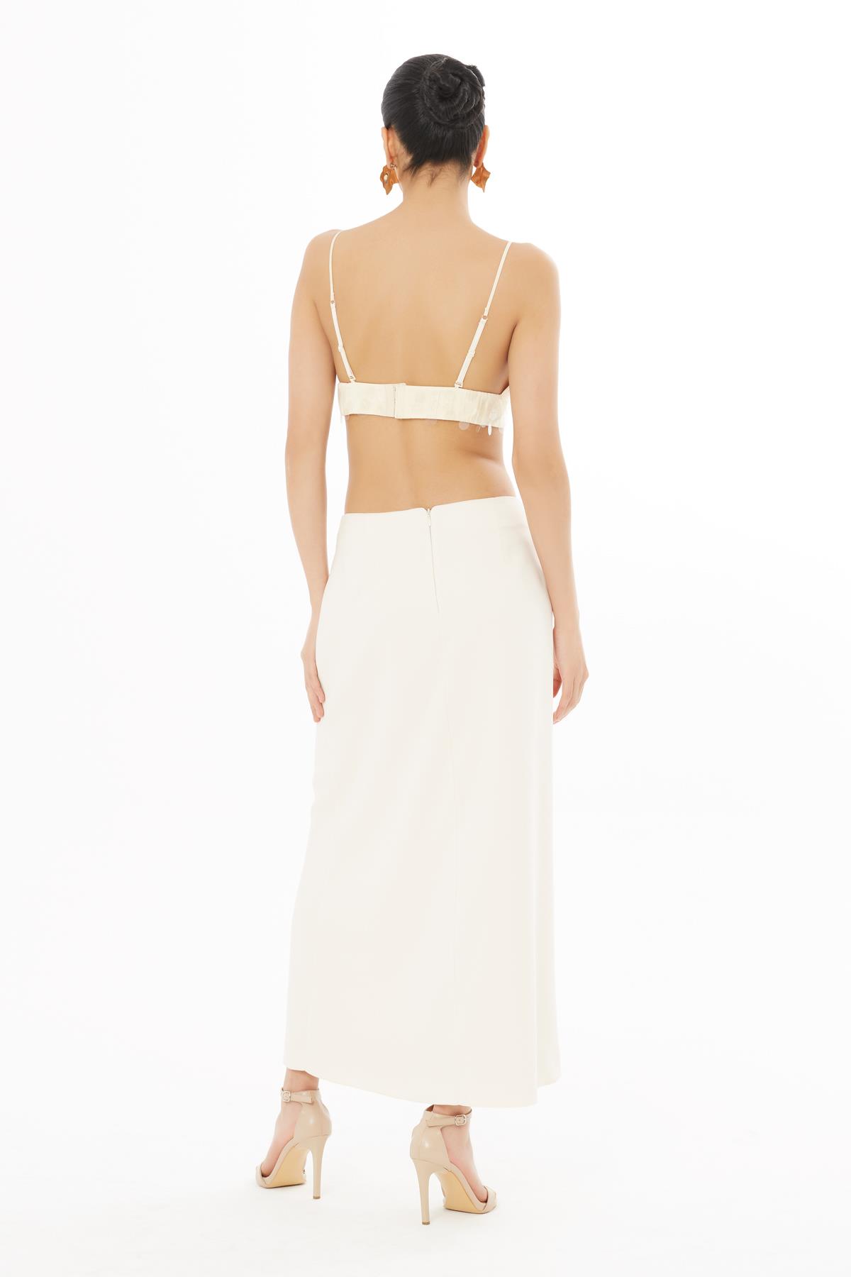 Arkası Pensli Midi Boy Lacivert Etek