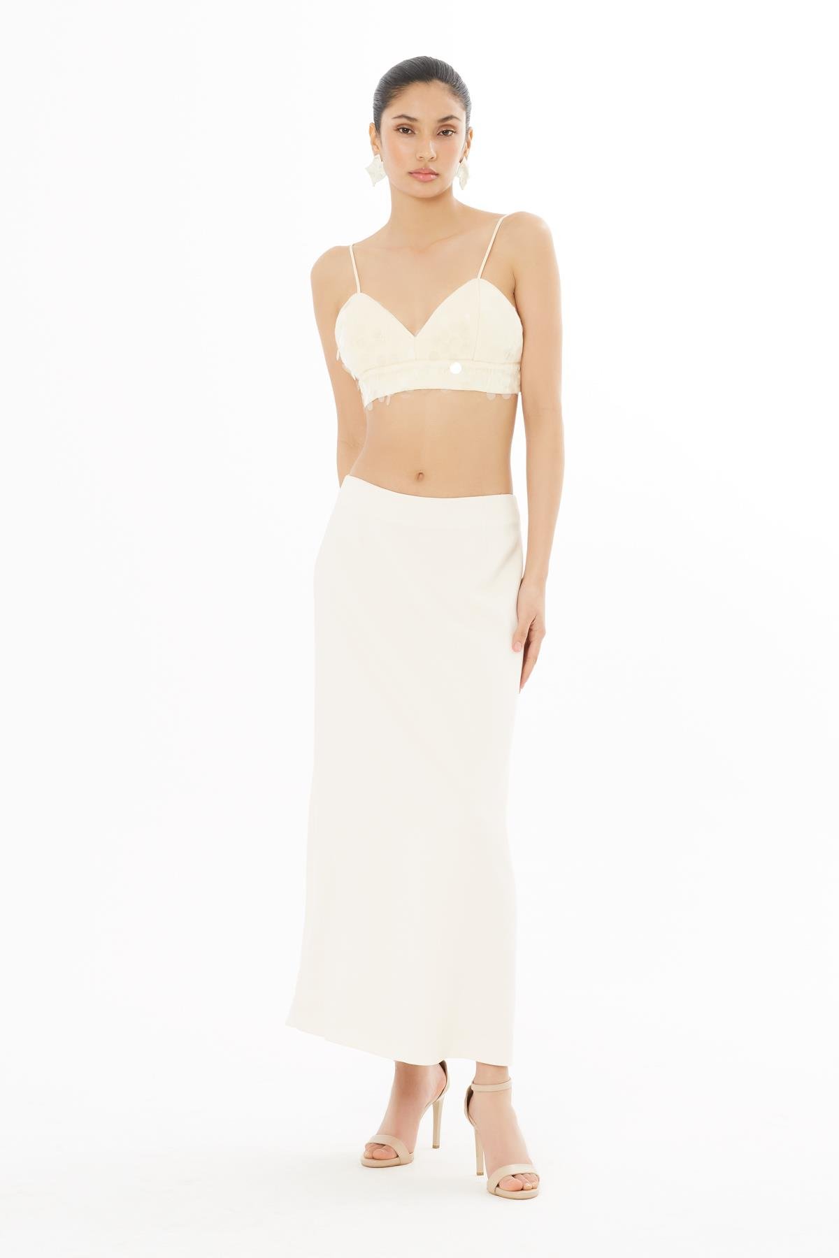 Arkası Pensli Midi Boy Lacivert Etek