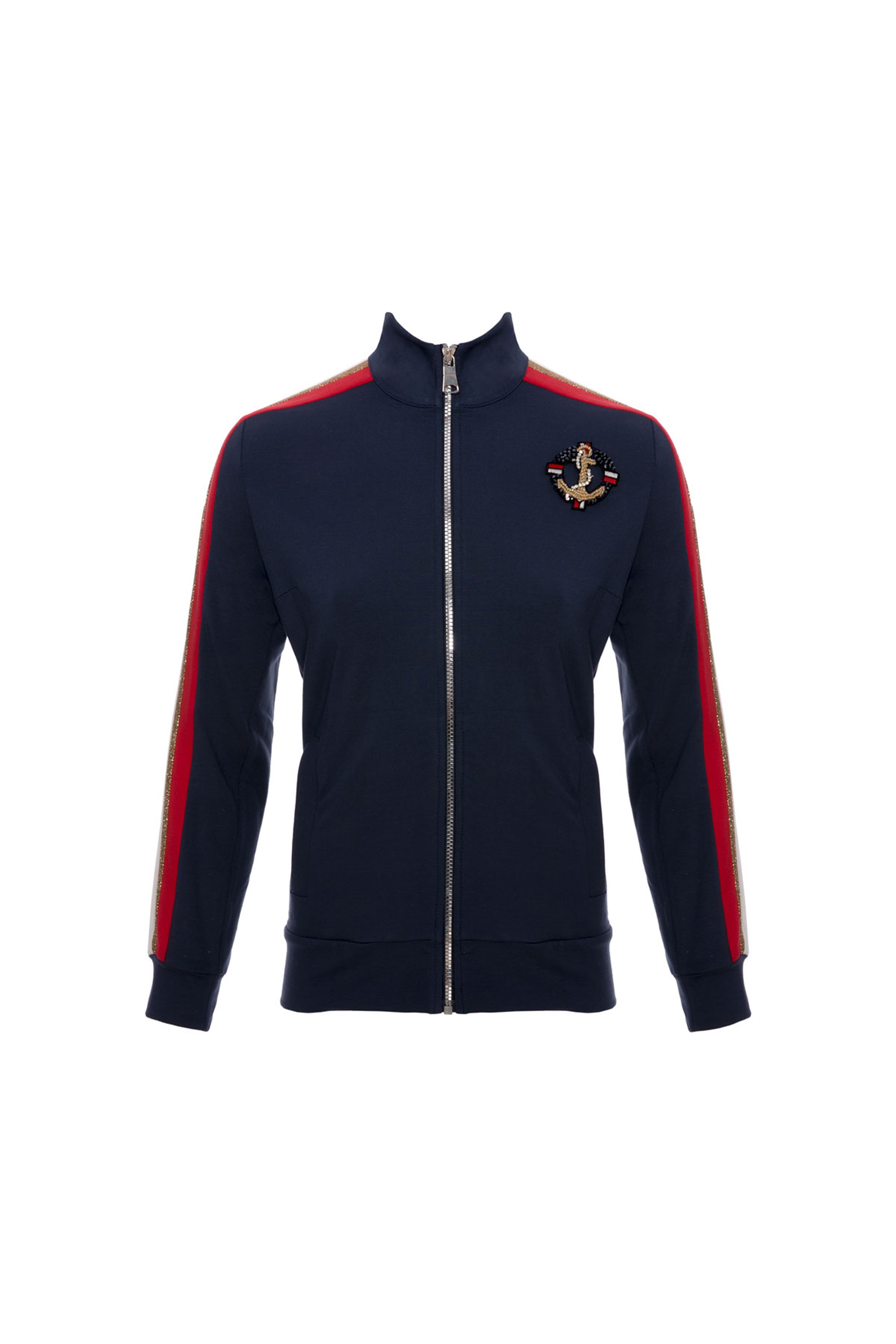 Arma Şerit Detaylı Fermuarlı Lacivert Sweatshirt