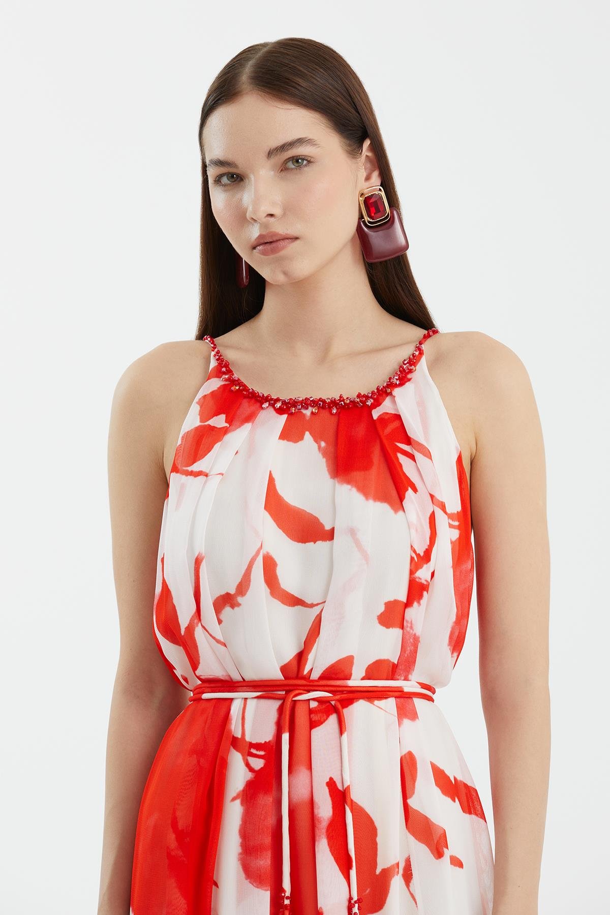 Strappy Embroidered Printed Dress