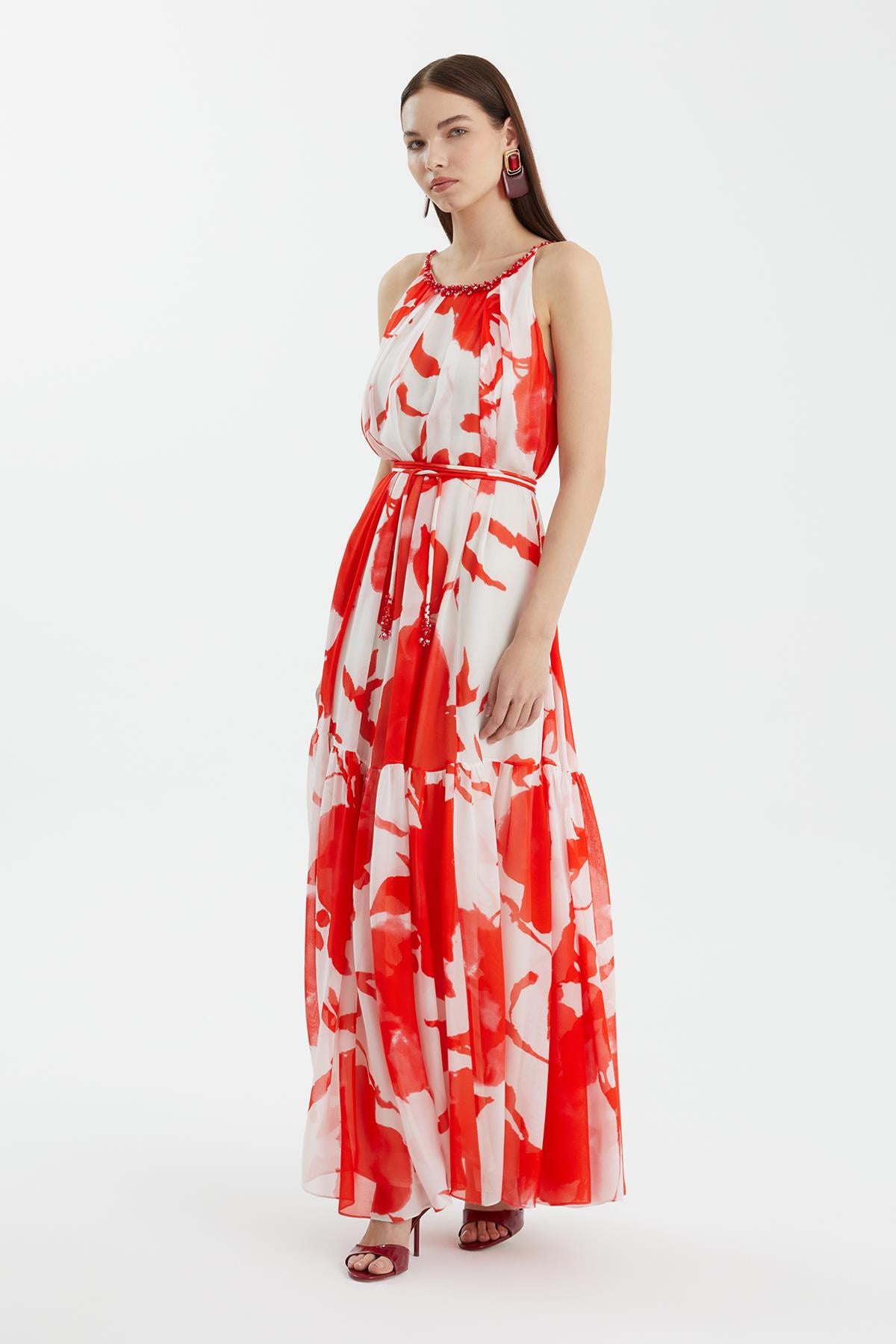 Strappy Embroidered Printed Dress