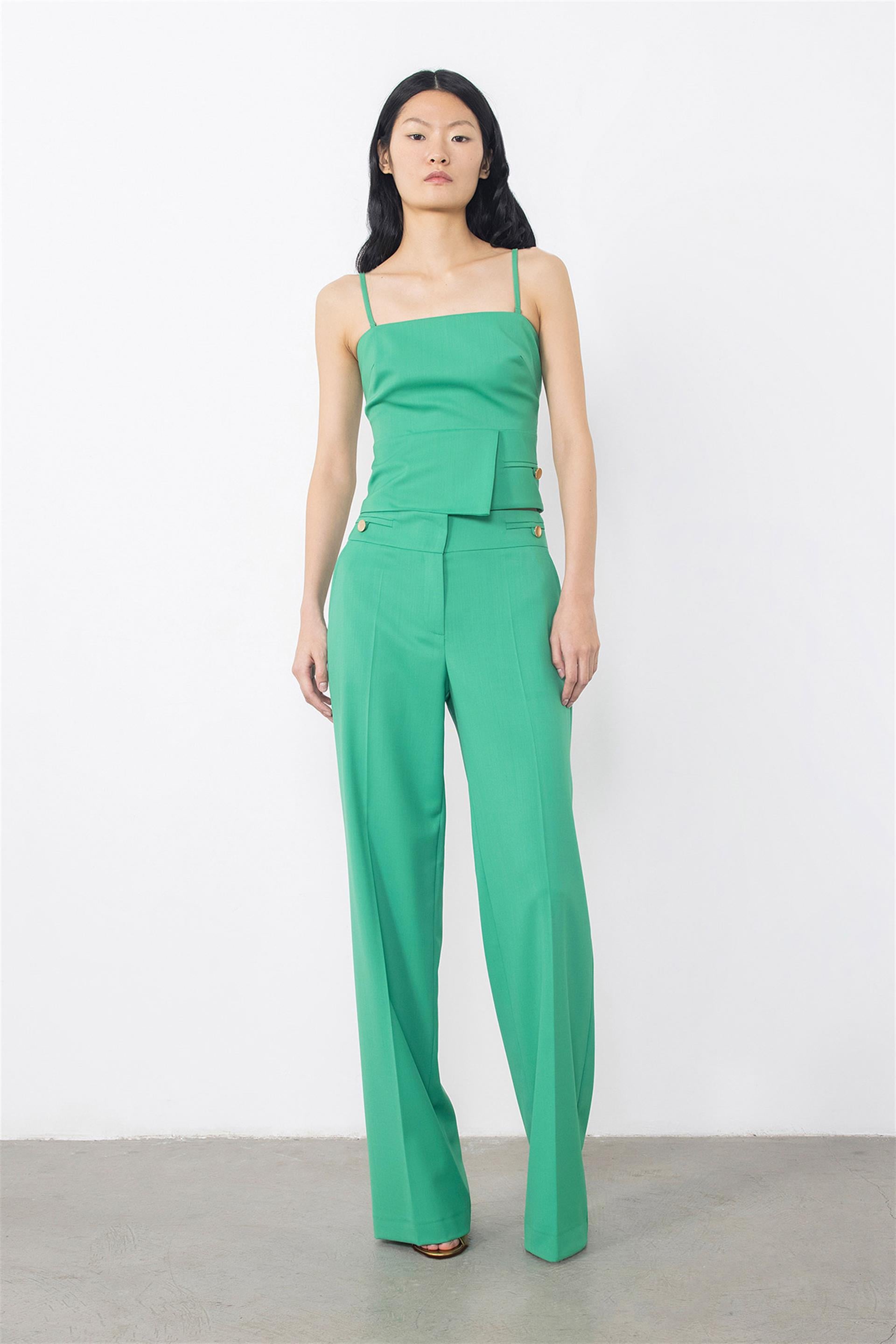 Asymmetrical Green Blouse With Straps