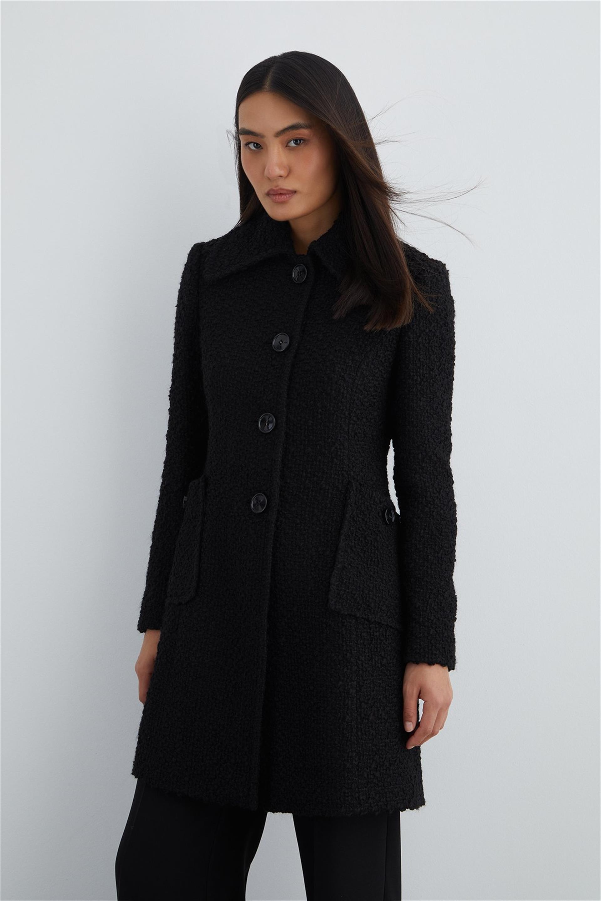 Back Belt Detail Single Buttoned Coat