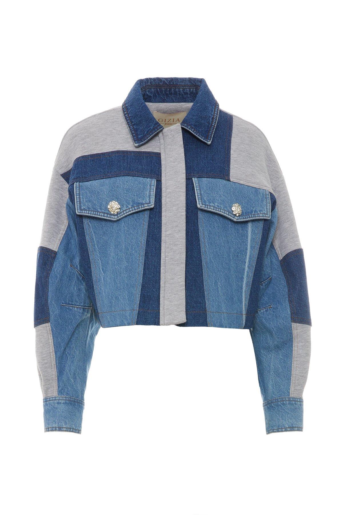 Arka Beden Etiket Ve Taşlı Düğme Detaylı Jean Garnili Ceket
