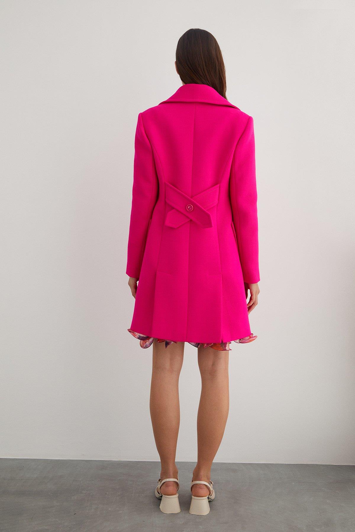 Arka Beden Yırtmaçlı Gömlek Yaka Pembe Kaban