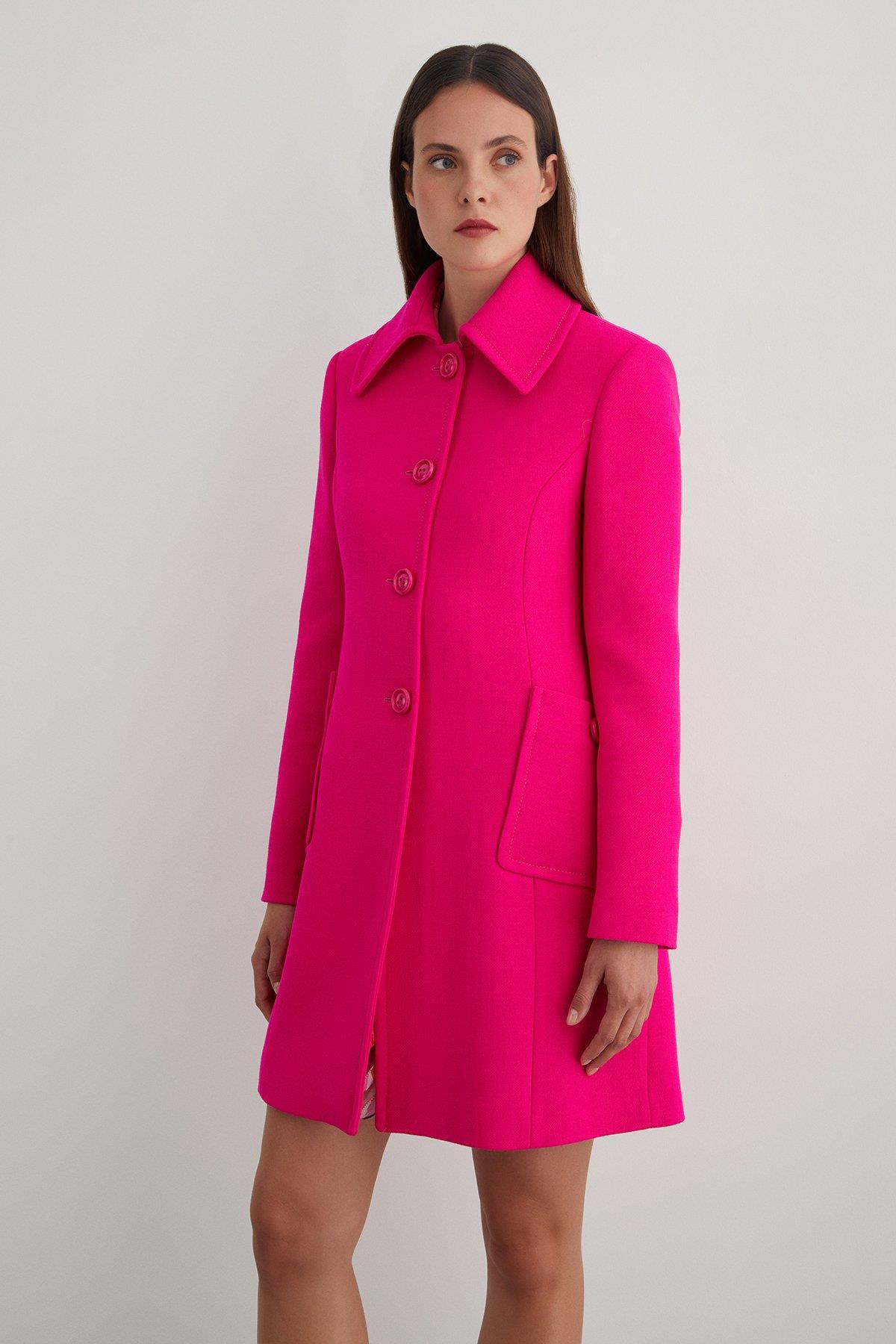 Arka Beden Yırtmaçlı Gömlek Yaka Pembe Kaban