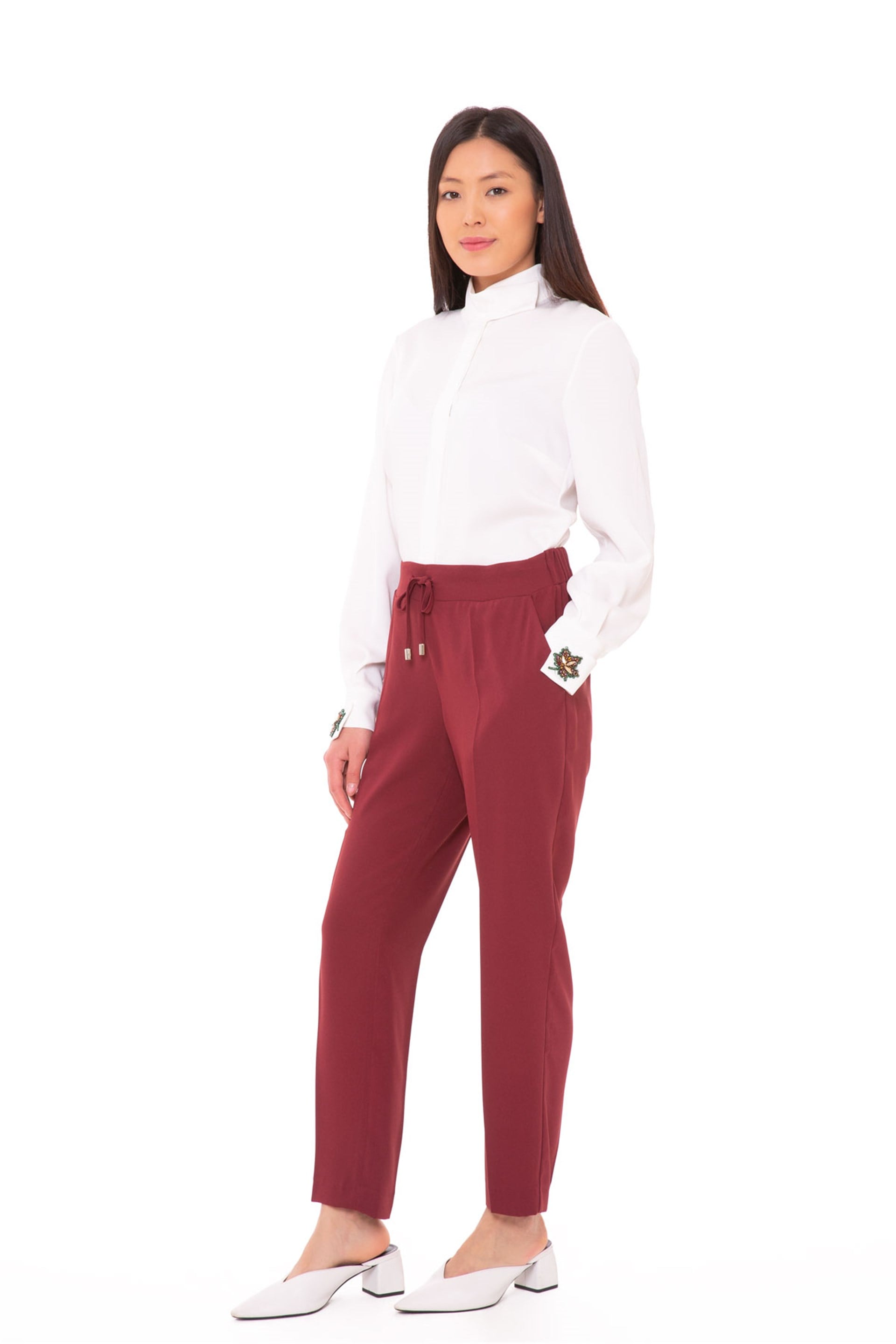 Fastening Detailed Dark Red Carrot Trousers