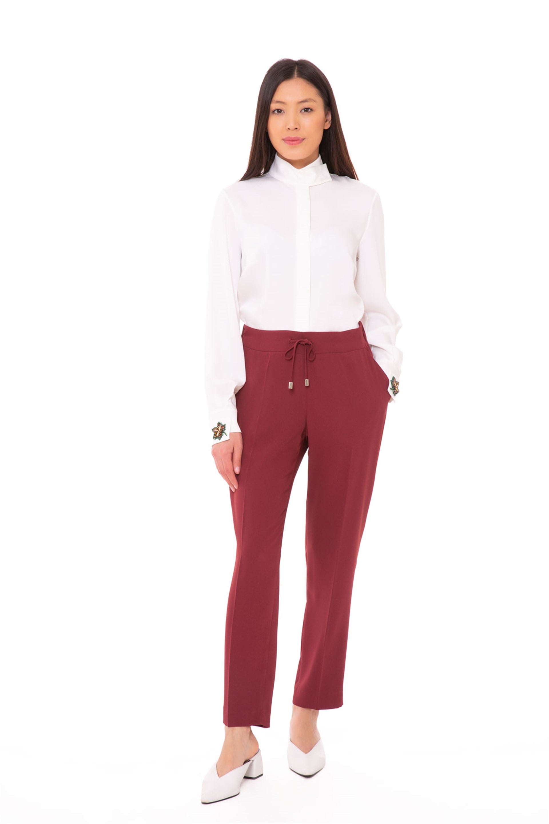 Fastening Detailed Dark Red Carrot Trousers
