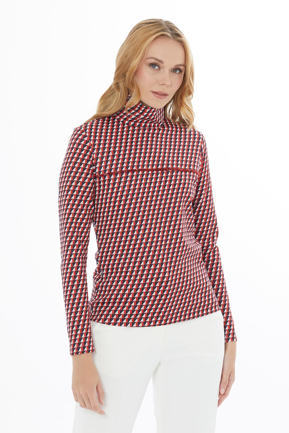 Balıkçı Yaka Uzun Kollu Ekose Bluz