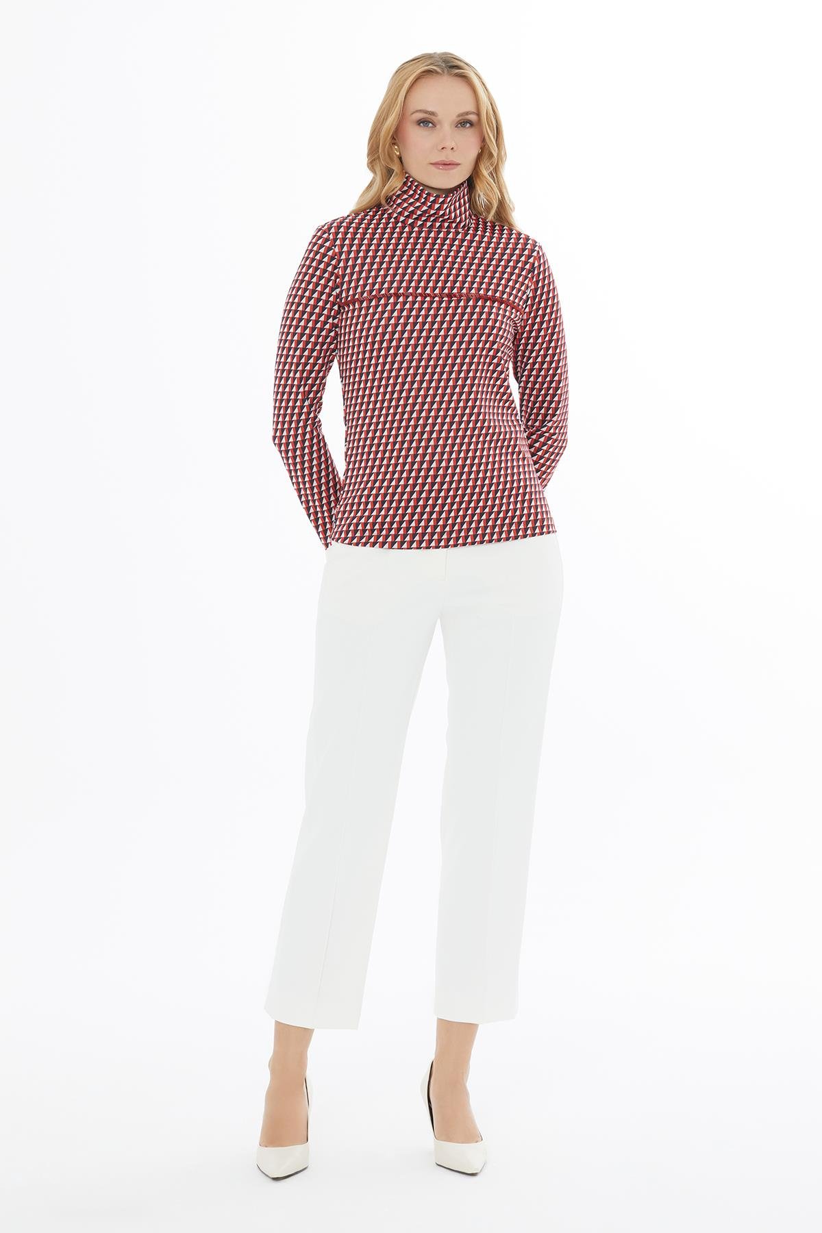 Balıkçı Yaka Uzun Kollu Ekose Bluz