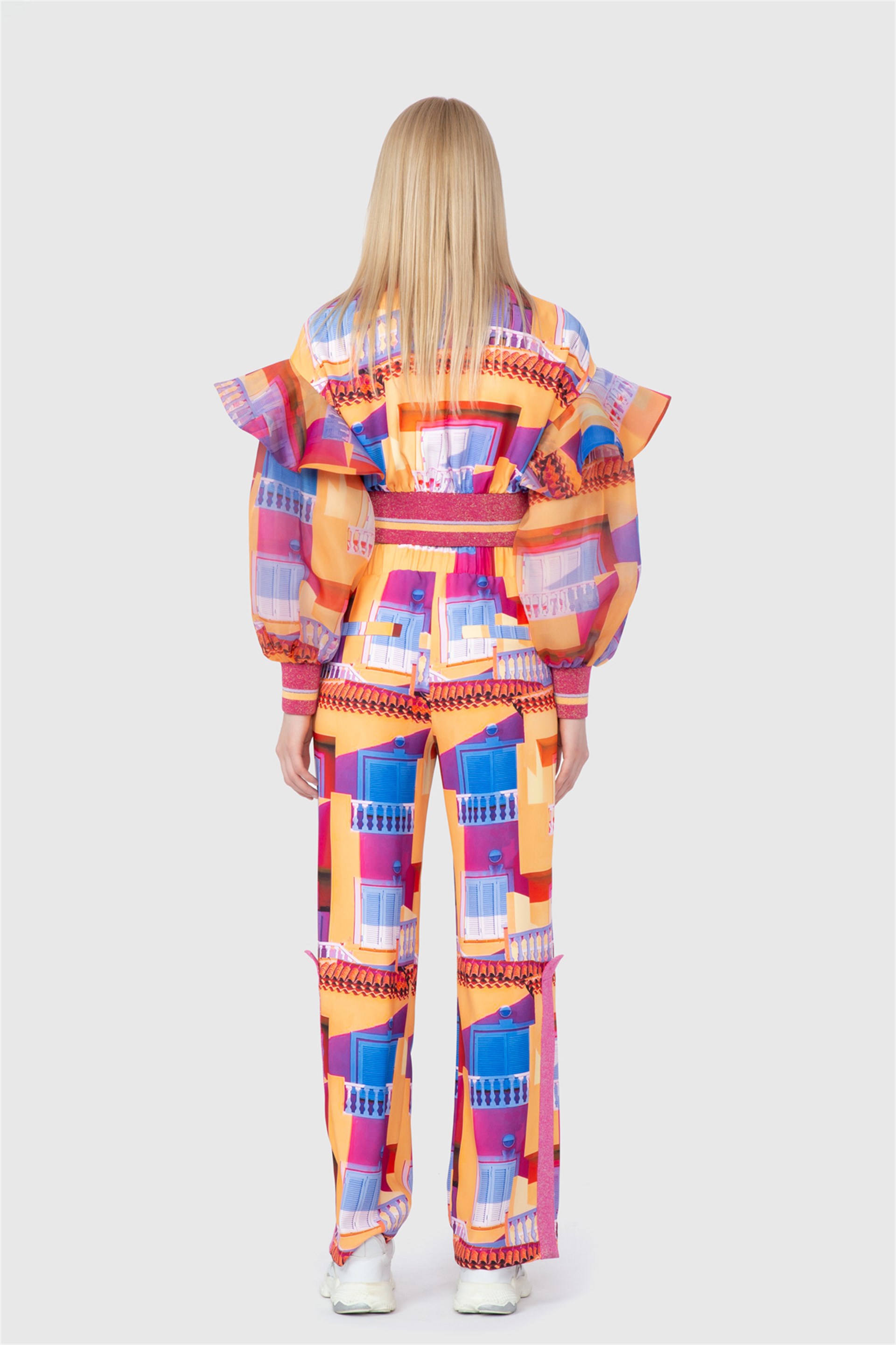 Balon Kol Detaylı Desenli Crop Boy Spor Orijinal Üst