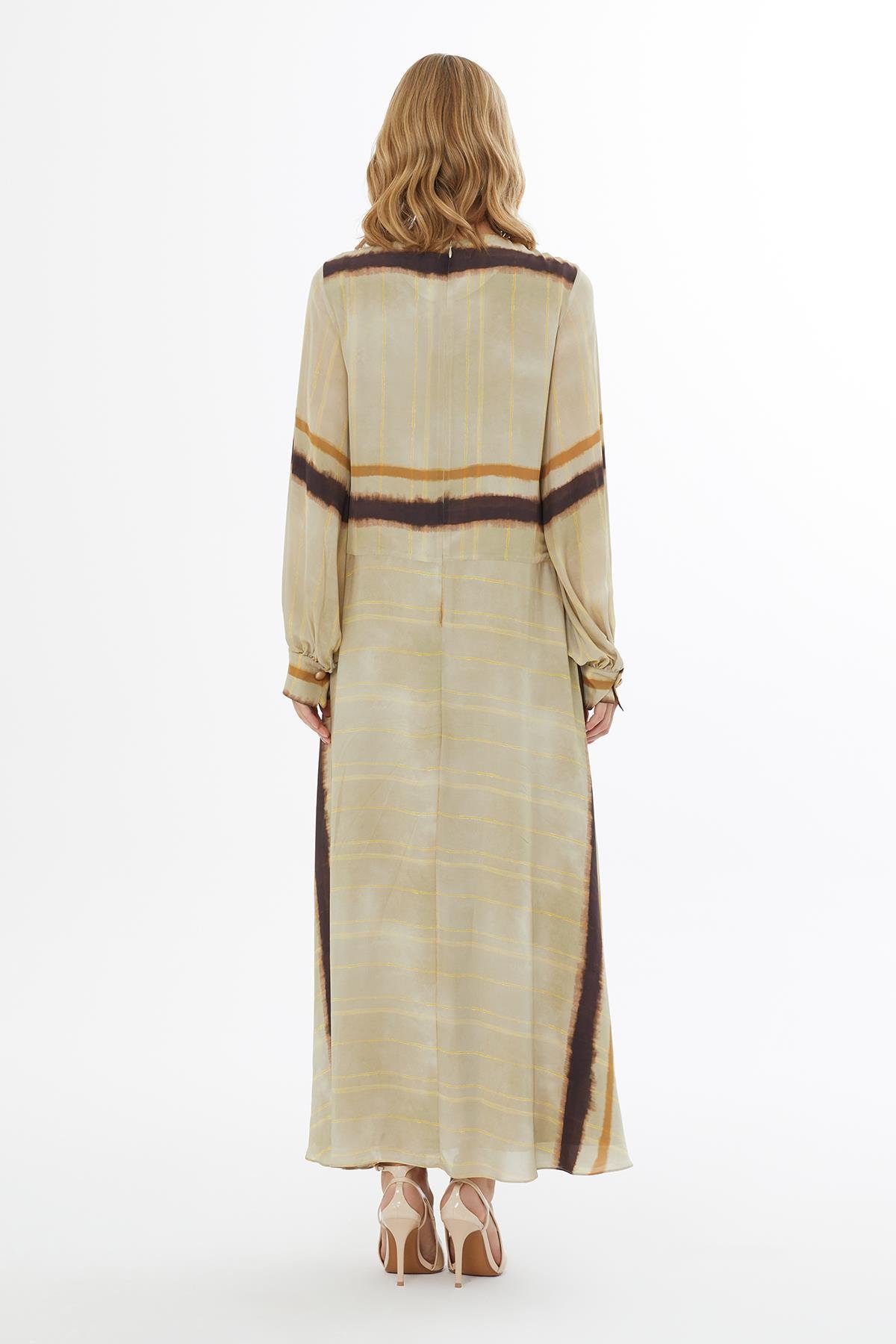 Color-Gradient Long Dress with Balloon Sleeves