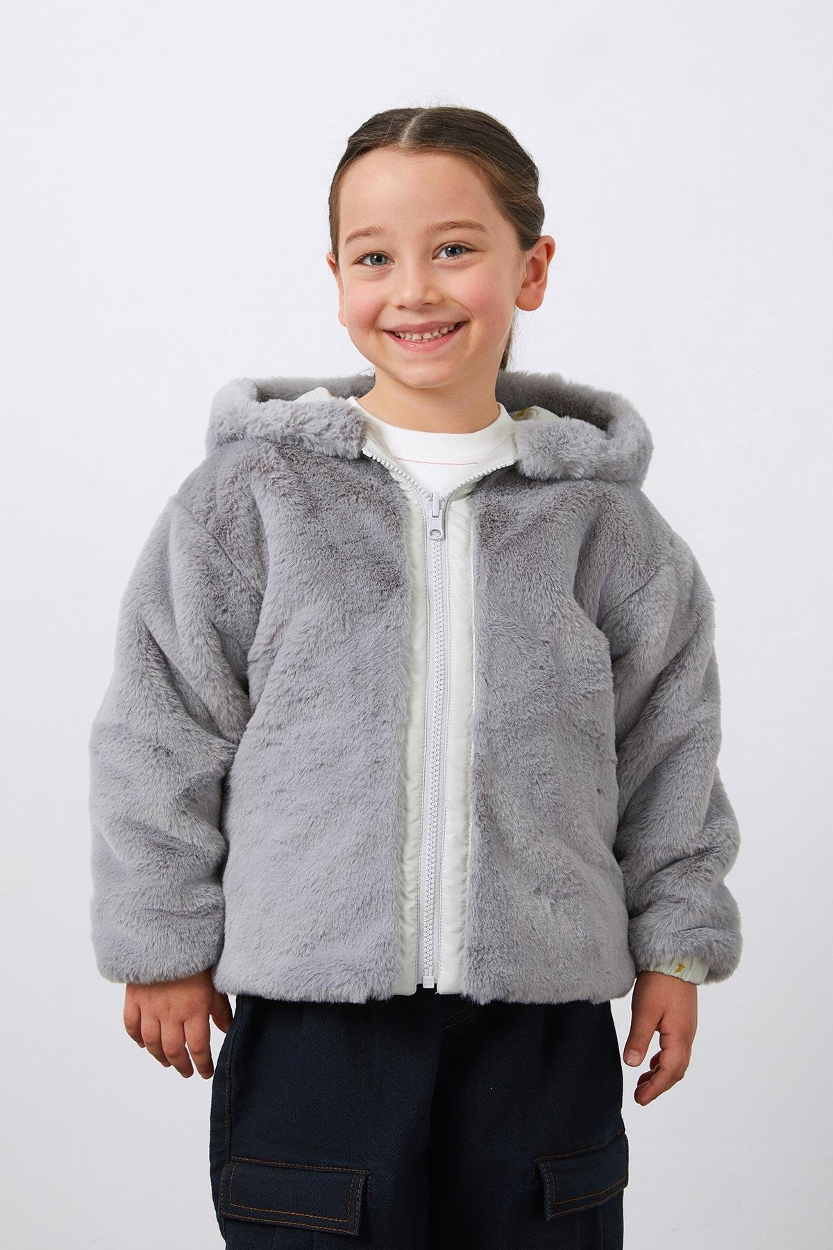 Print and Appliqué Detailed Double Sided Hooded Girls' Coat