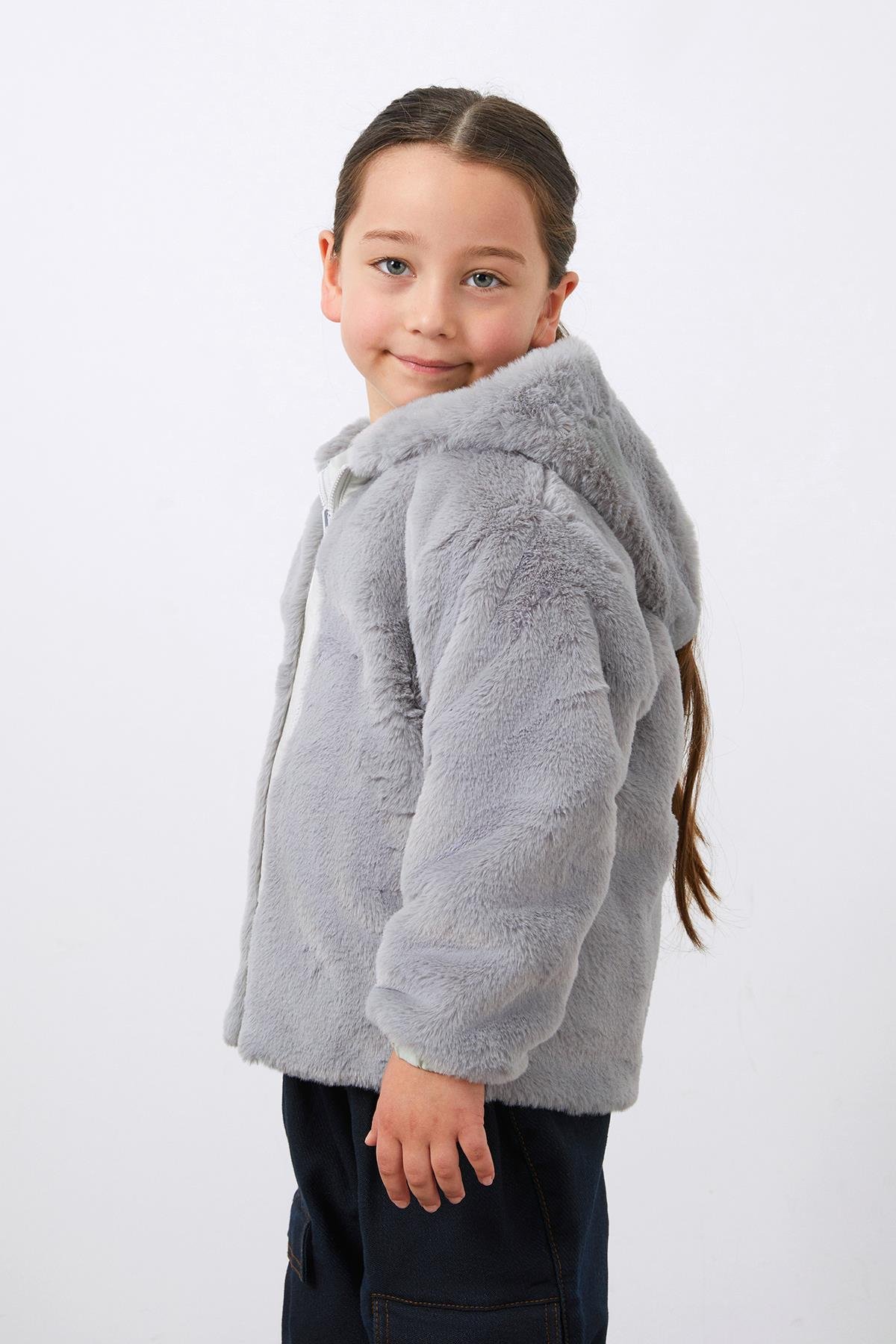 Print and Appliqué Detailed Double Sided Hooded Girls' Coat