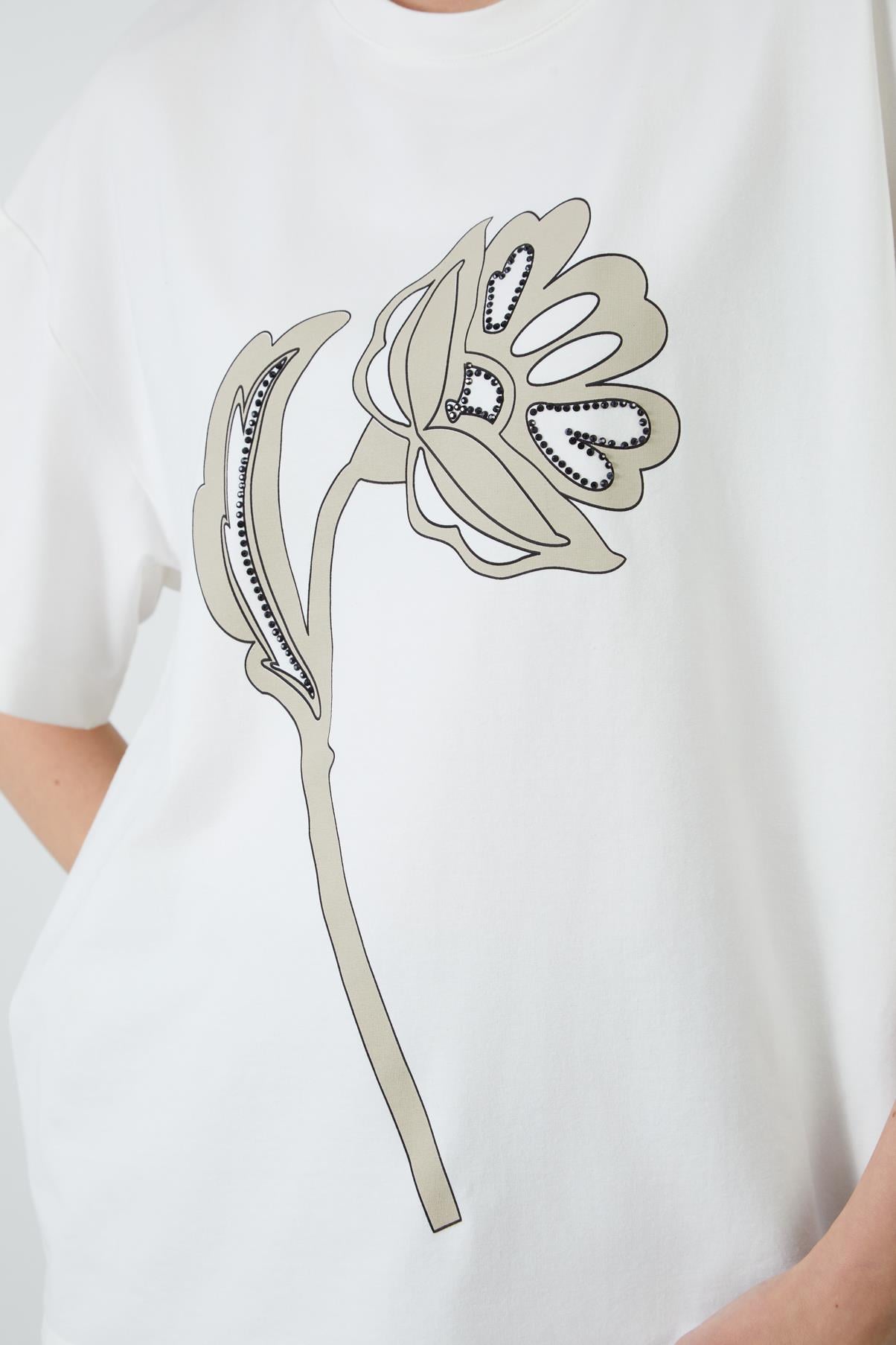 Baskılı Ekru Basic Siyah Tshirt