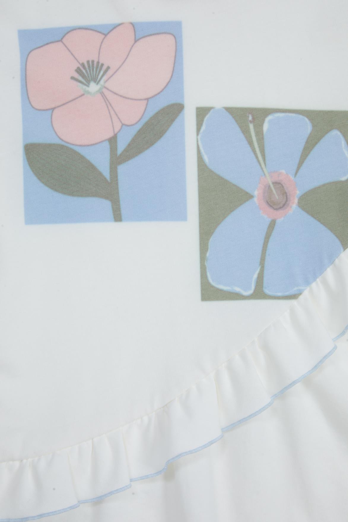 Baskılı Fırfır Detaylı Ekru Elbise