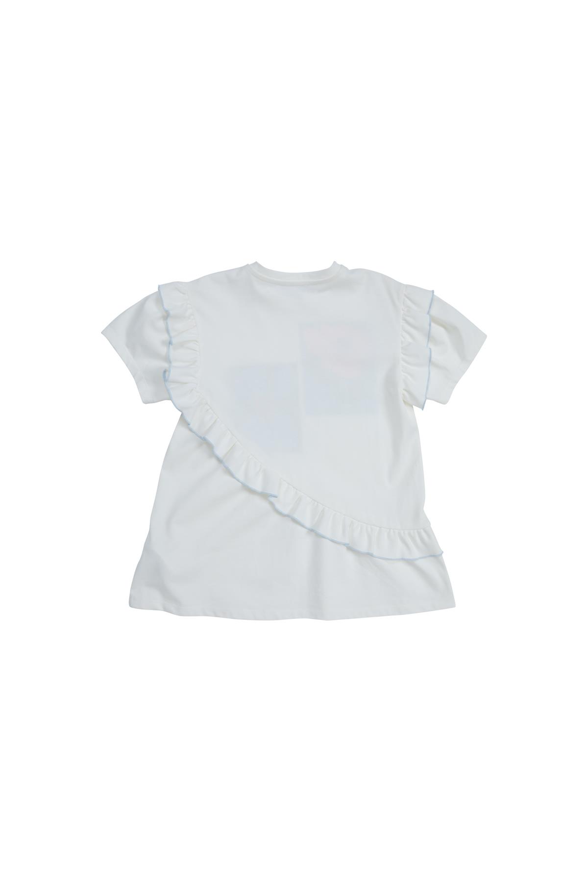 Baskılı Fırfır Detaylı Ekru Elbise