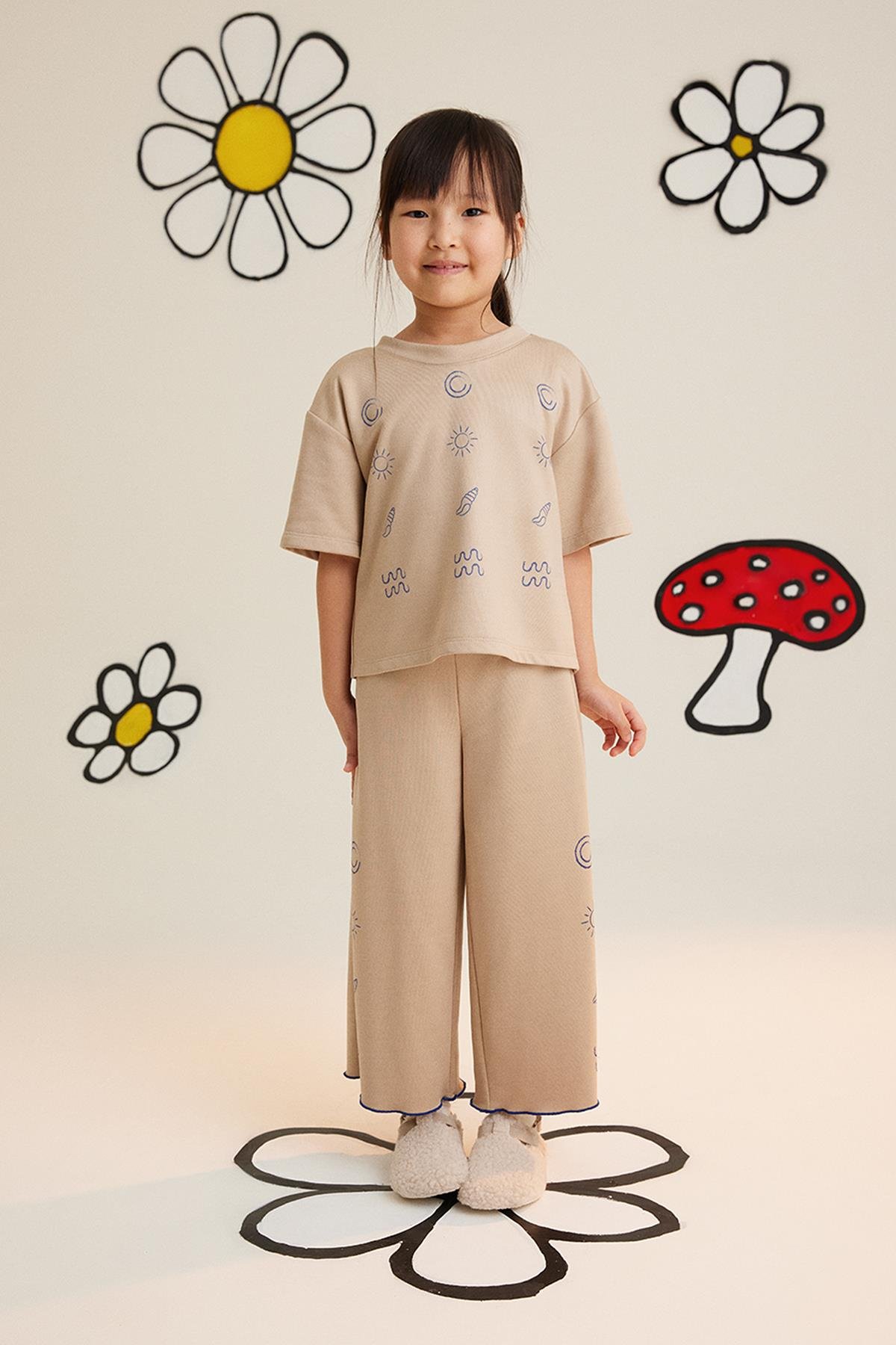 Baskılı Kısa Kolu Bej T-Shirt