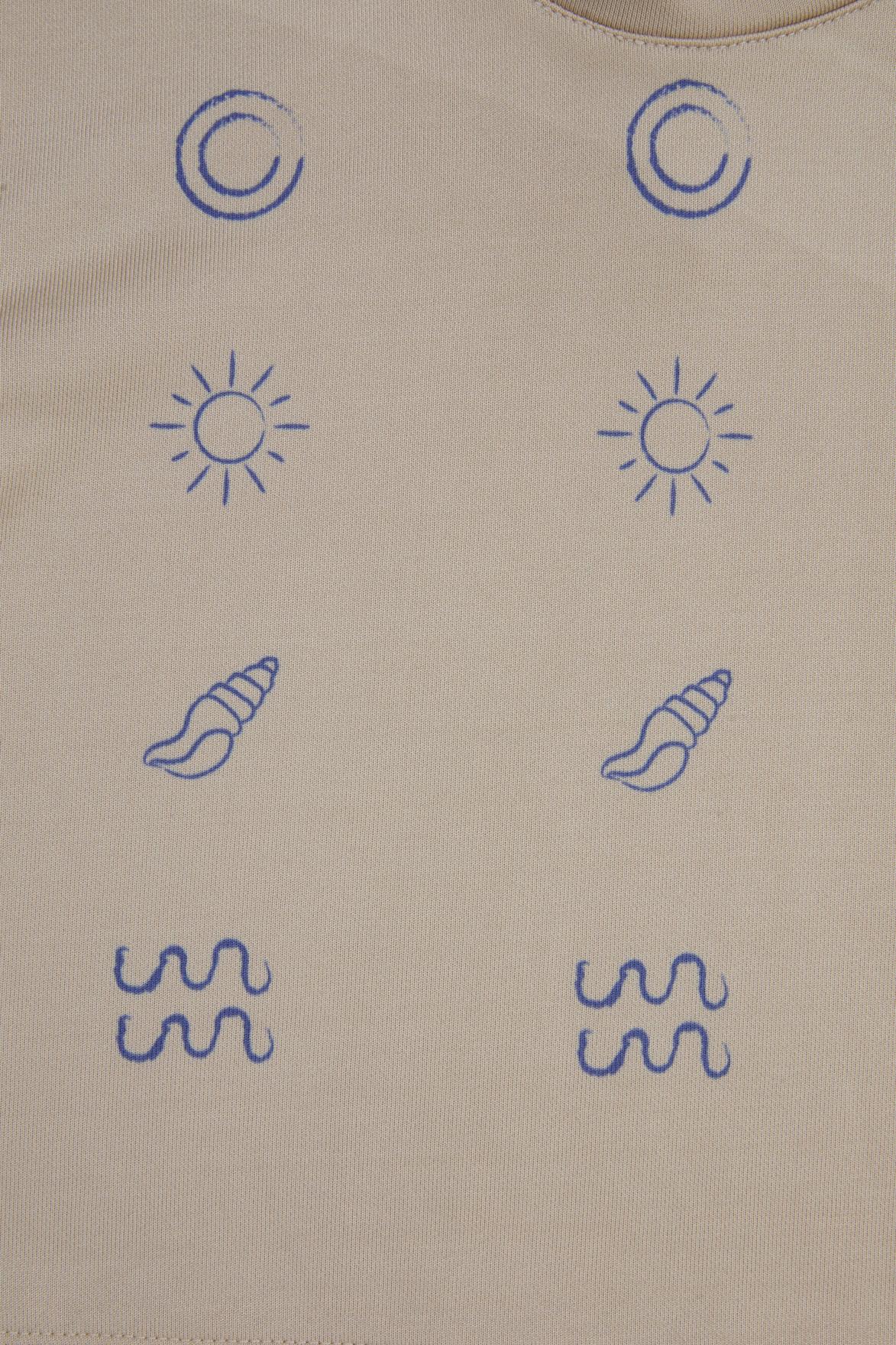 Baskılı Kısa Kolu Bej T-Shirt