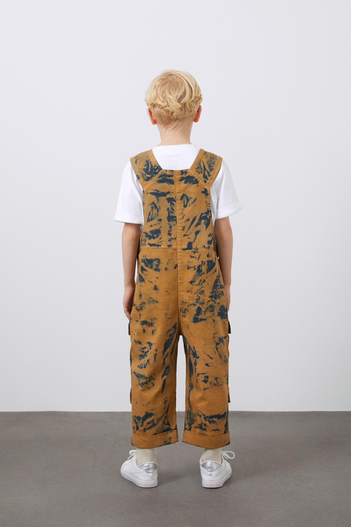 Tie-dye Washed Pocket Detailed Navy Blue Boys' Jumpsuit