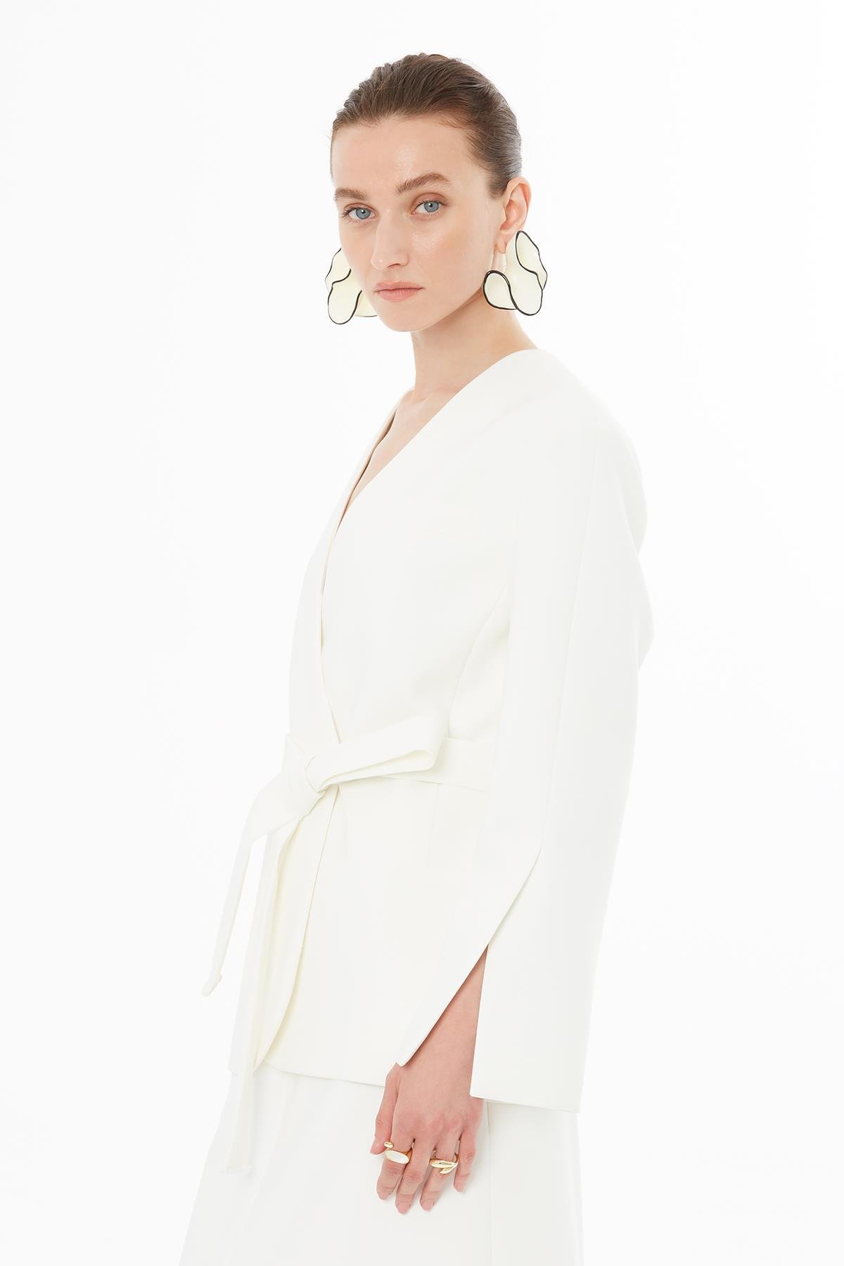 Ecru Jacket with Waist Tie Detail