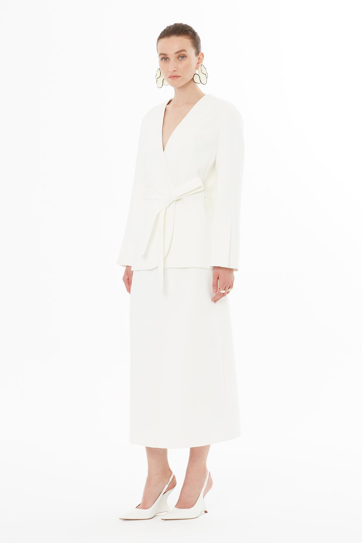 Ecru Jacket with Waist Tie Detail