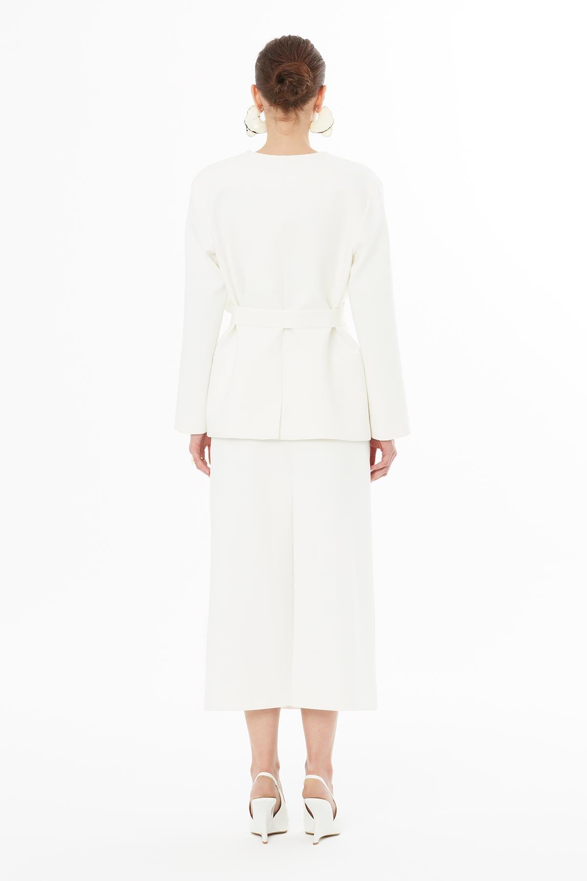 Ecru Jacket with Waist Tie Detail