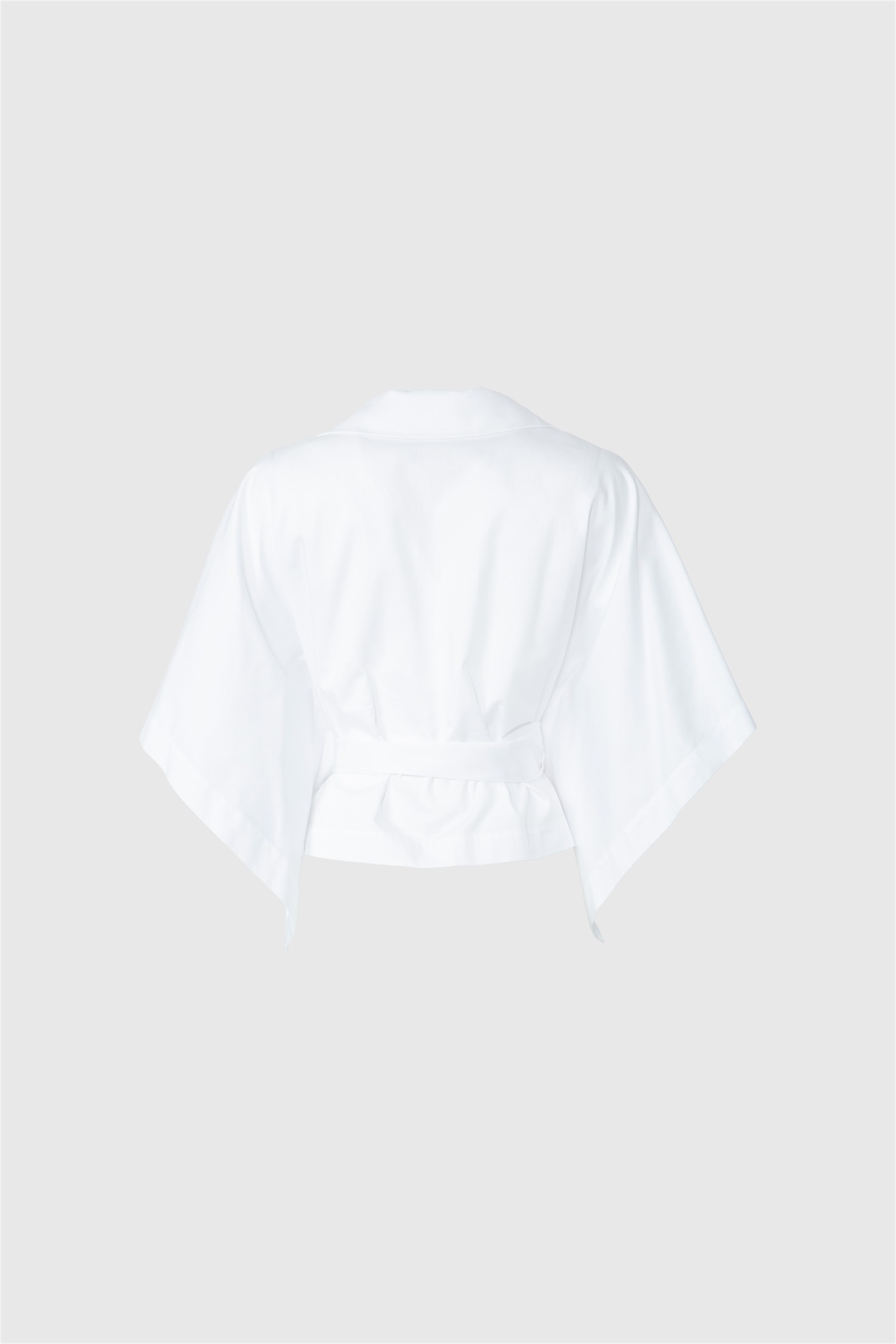 Waist Belted Bat Sleeve Crop Length White Shirt