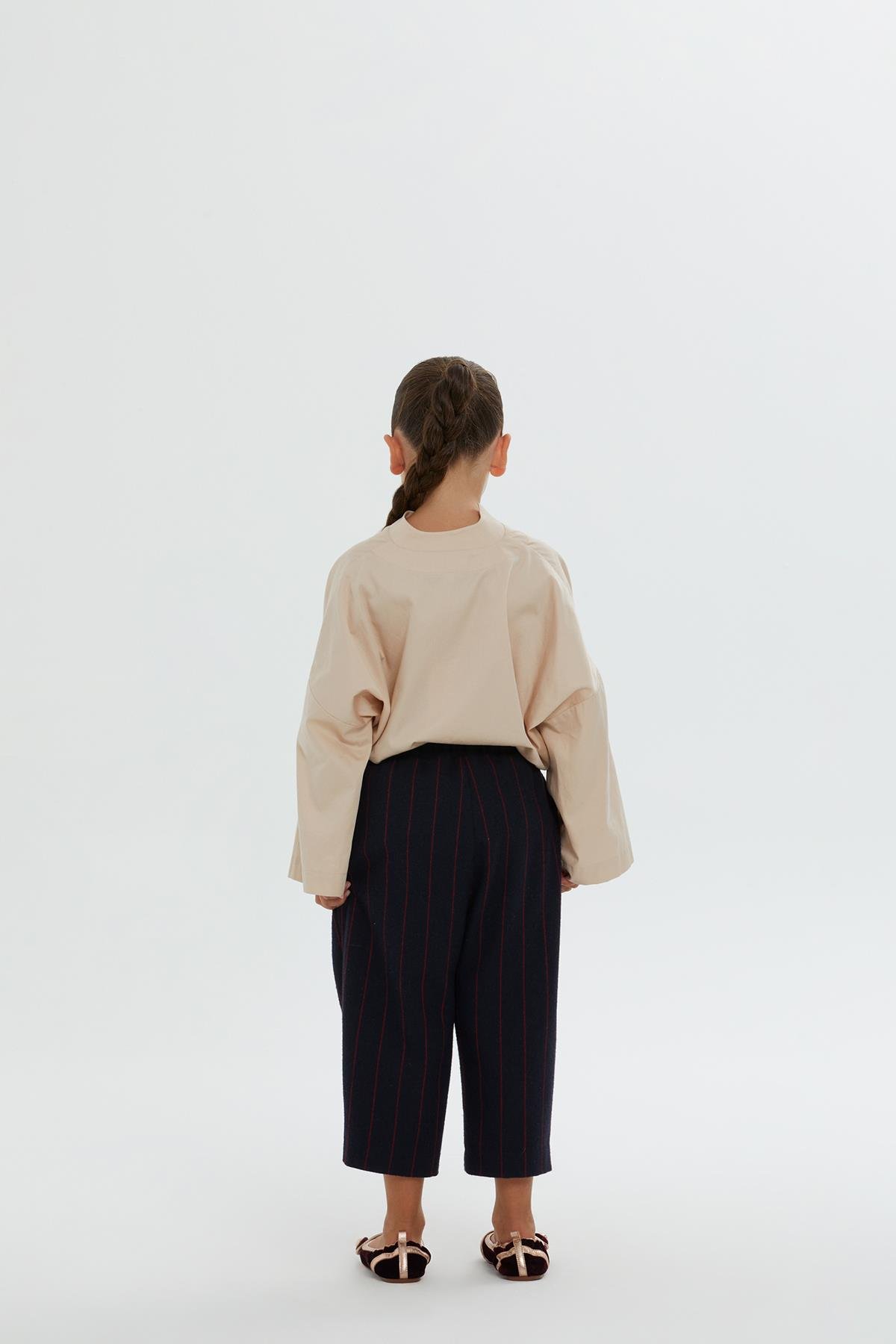 Beli Lastikli Bol Kesim Çizgili Lacivert Kız Çocuk Pantolon
