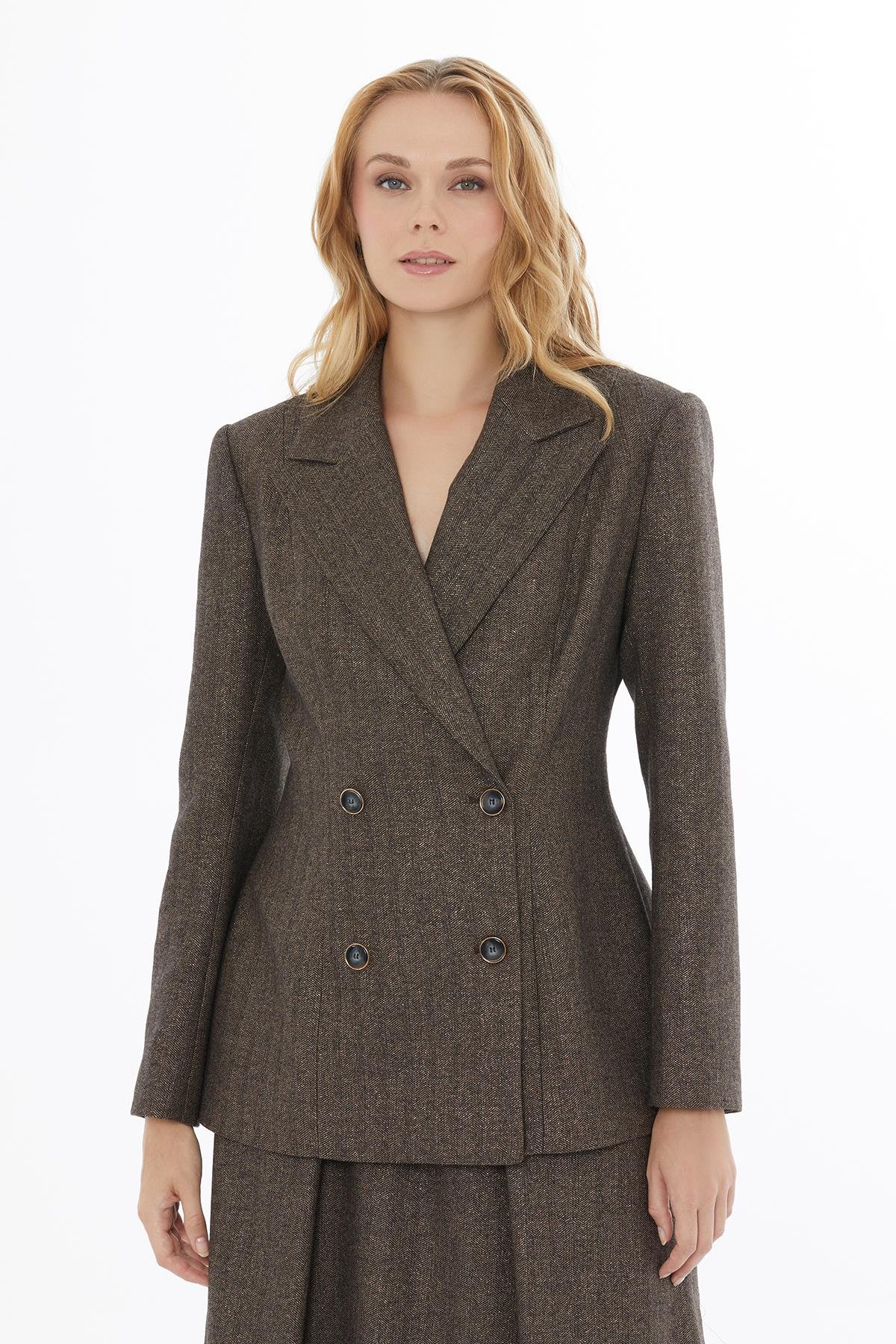 Fitted Brown Striped Blazer