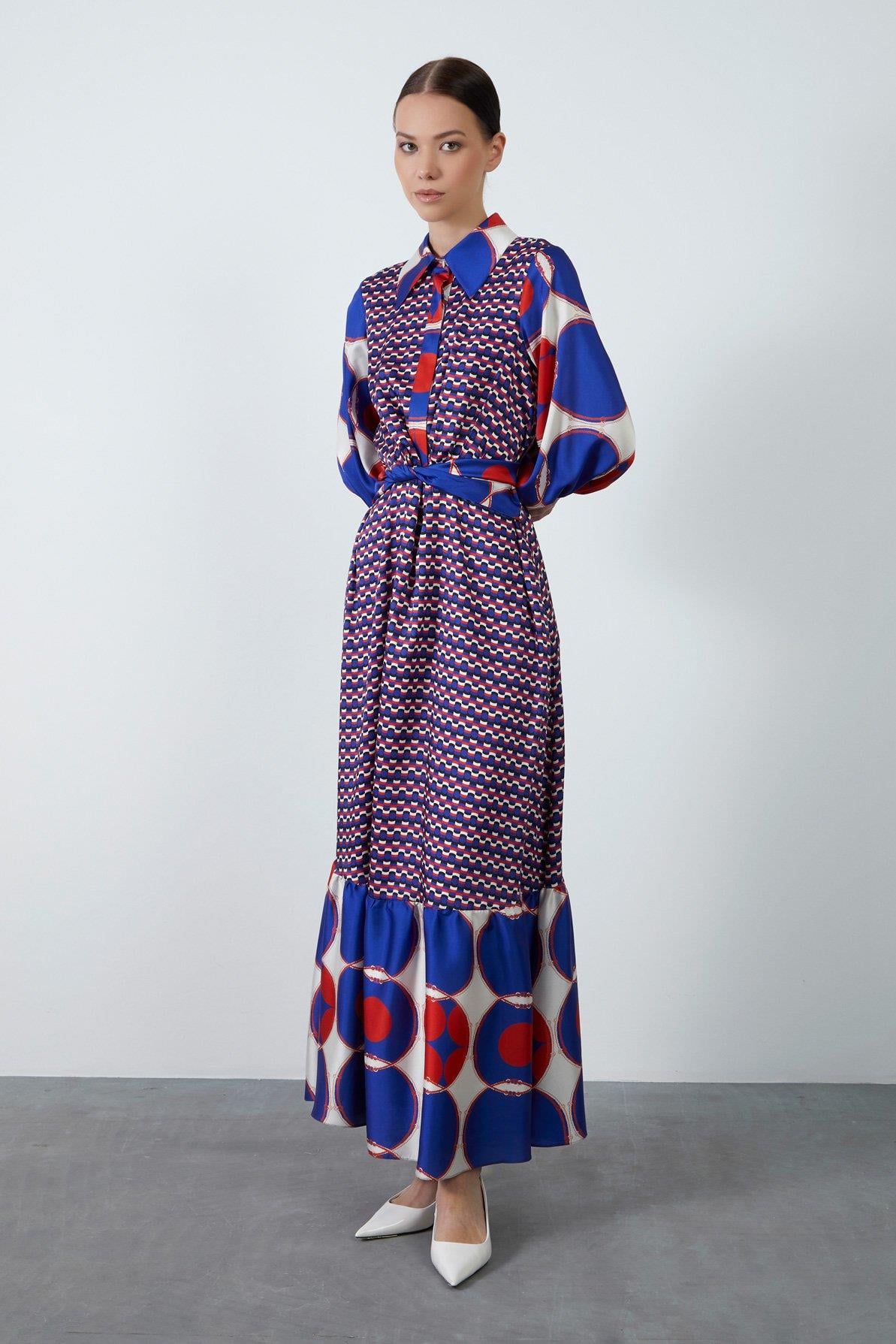 Fixed Waistband Hidden Closure Long Patterned Dress
