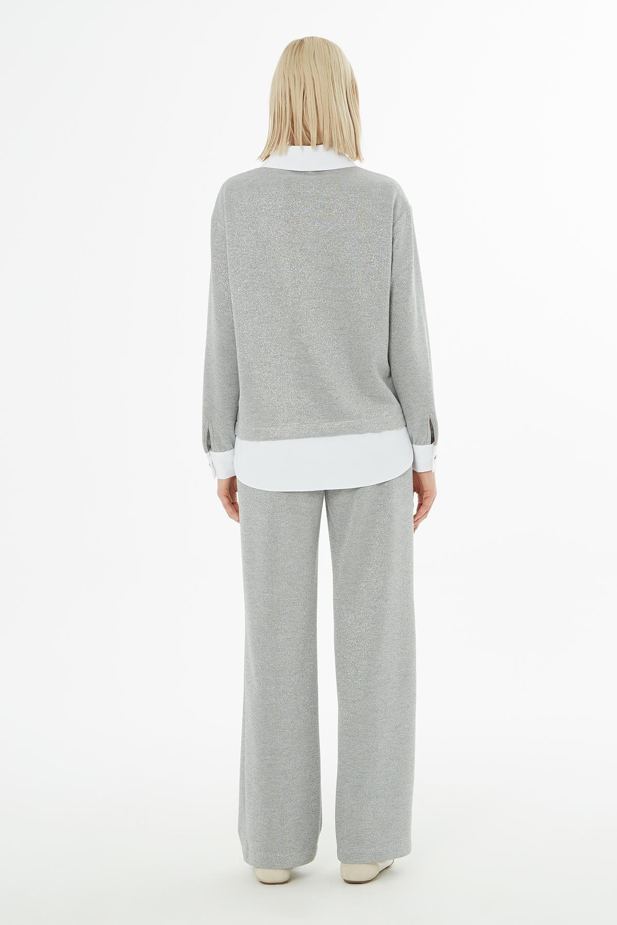 Grey Glitter Set with White Shirt Look