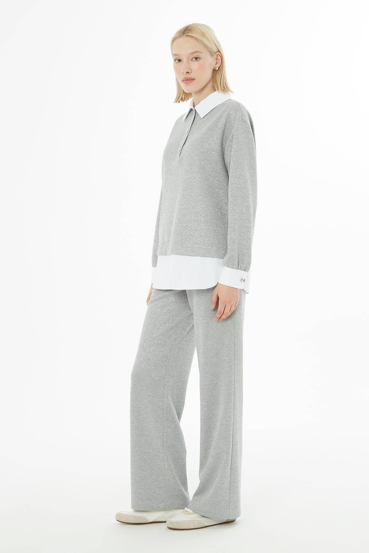 Grey Glitter Set with White Shirt Look