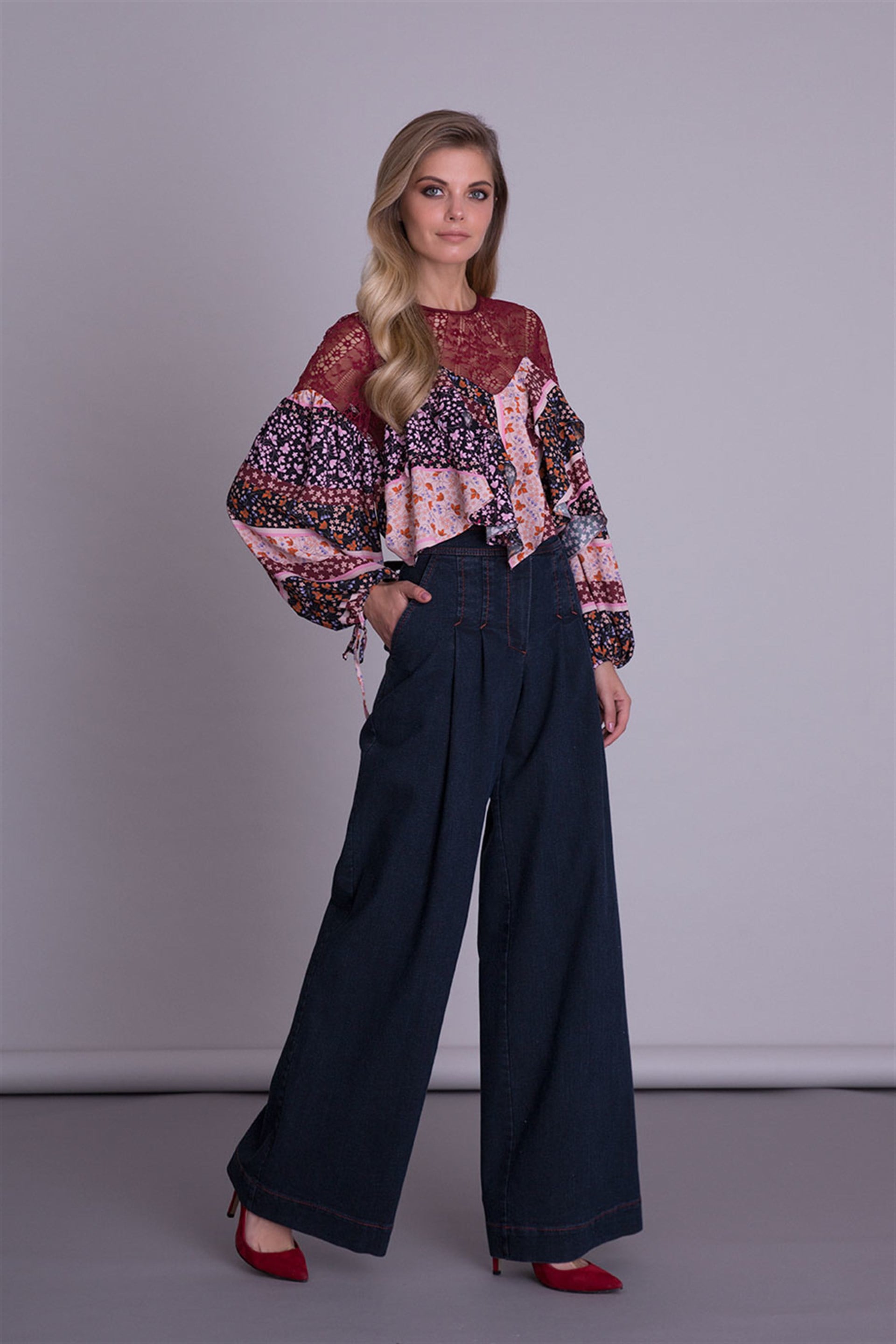 Ankle Detailed Lace Long Sleeve Blouse