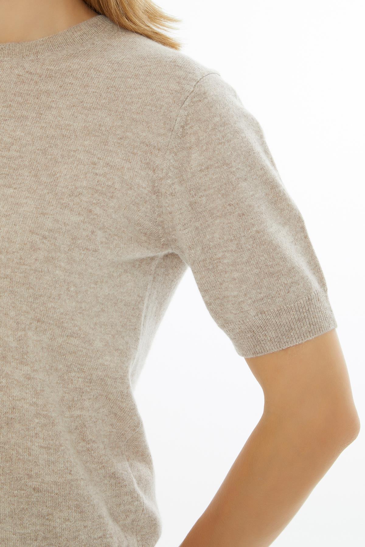 Beige Cashmere Crew Neck Blouse