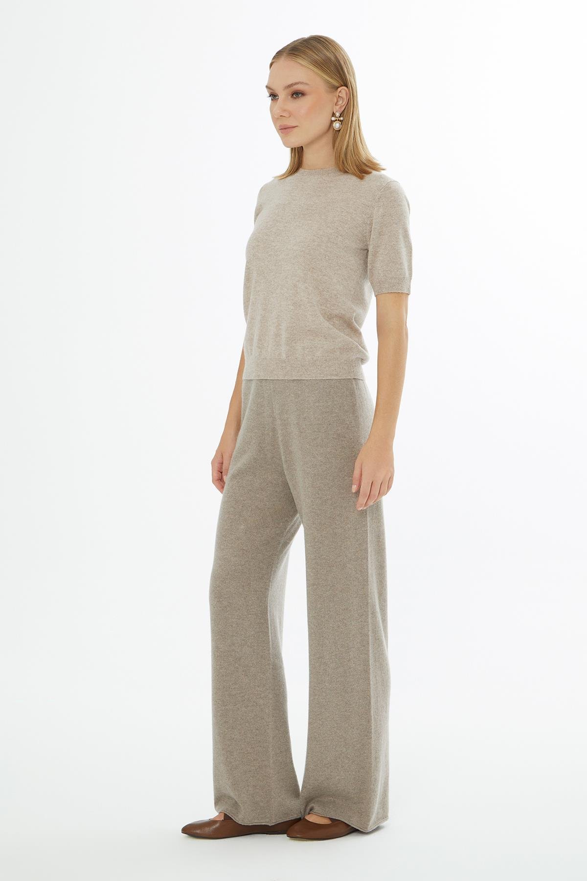 Beige Cashmere Crew Neck Blouse