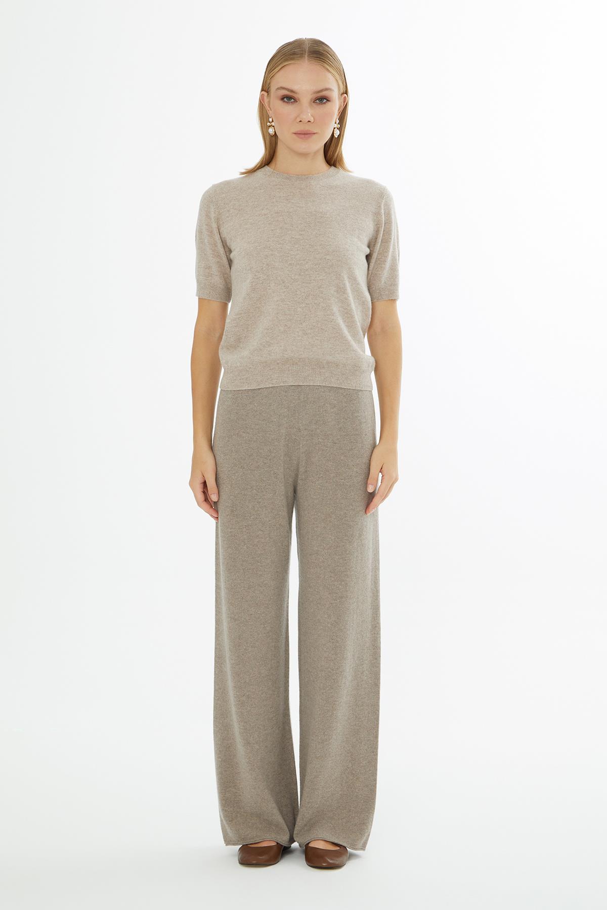 Beige Cashmere Crew Neck Blouse