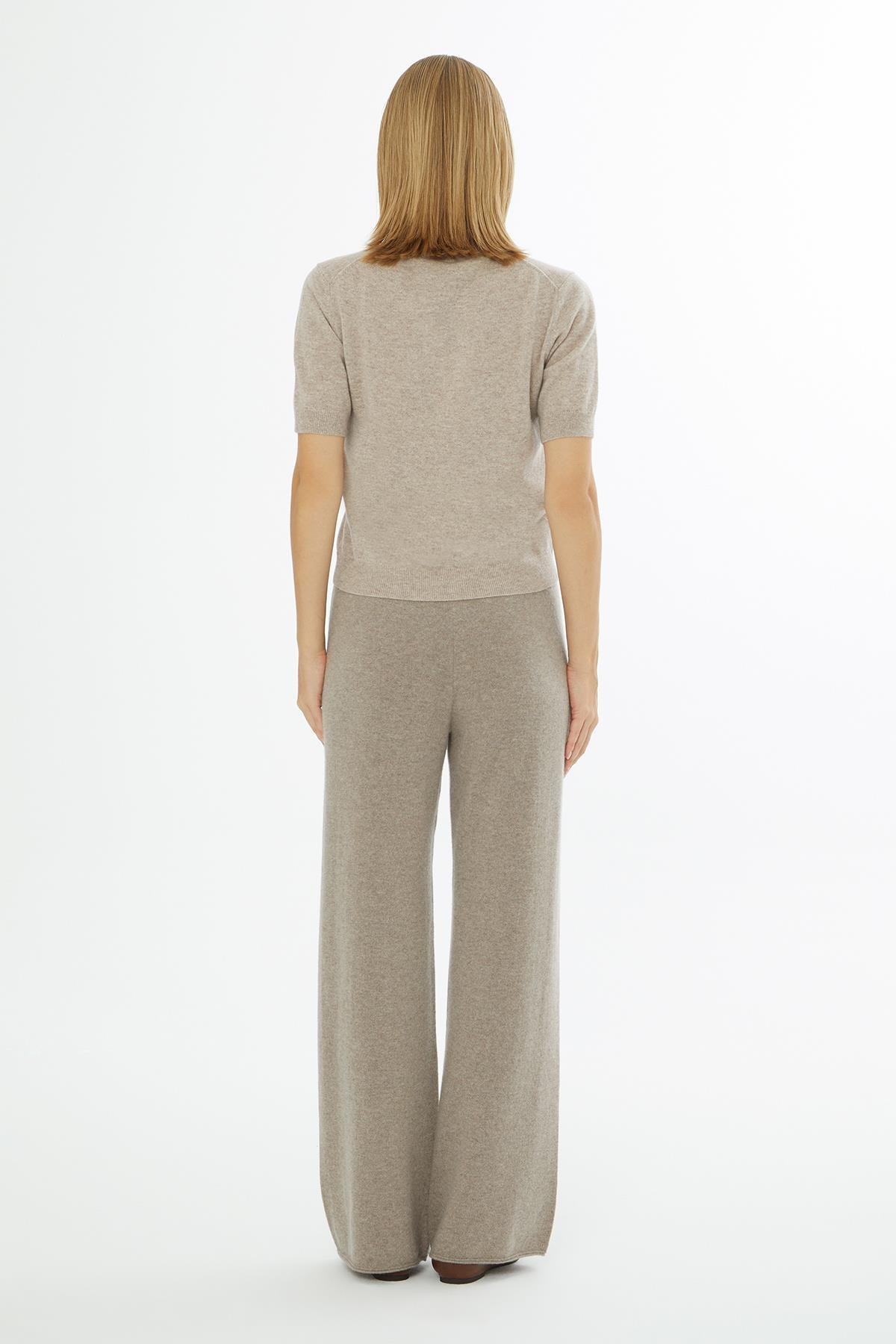 Beige Cashmere Crew Neck Blouse