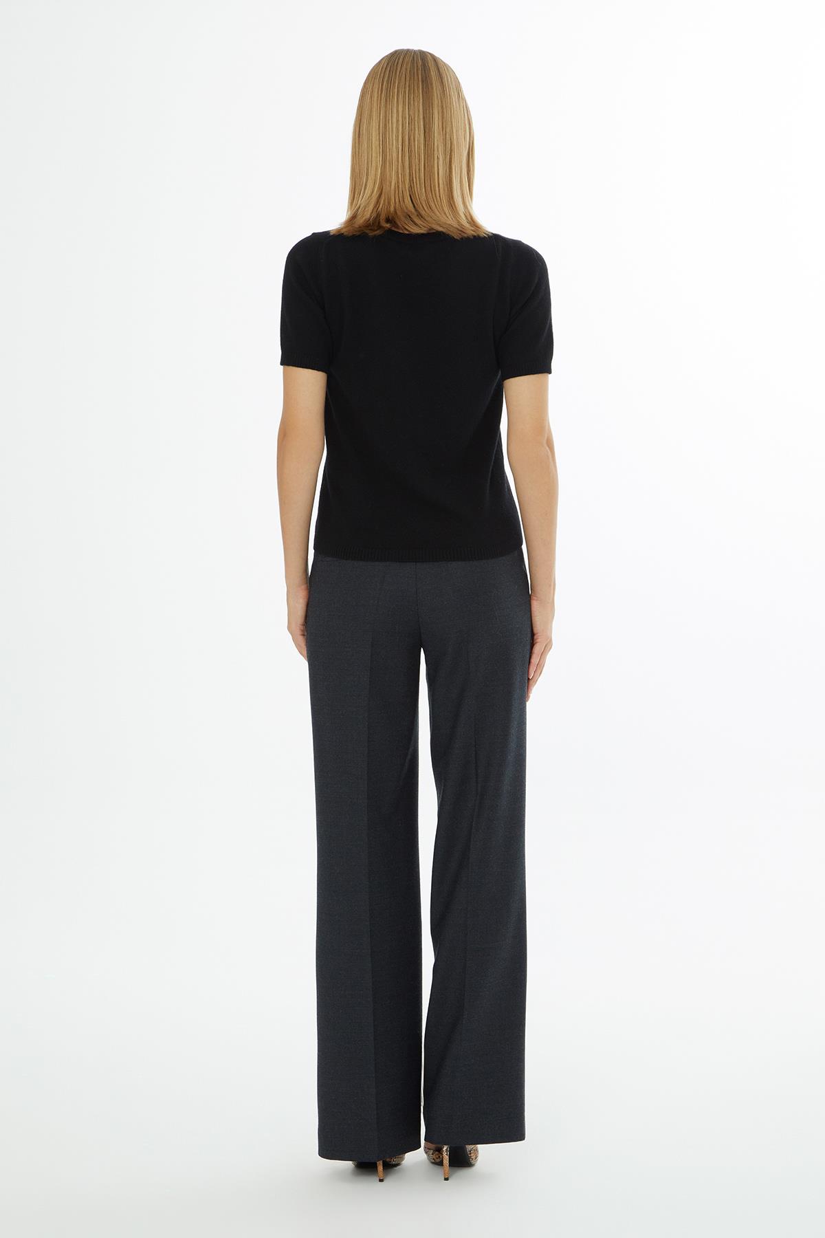 Black Short-Sleeve Crew Neck Blouse