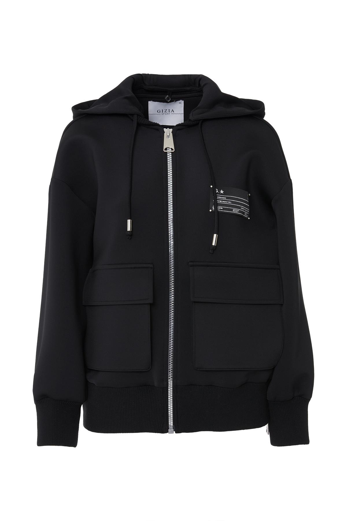 Black Detachable Hood Hoodie Jacket with Embroidery Detail on the Back