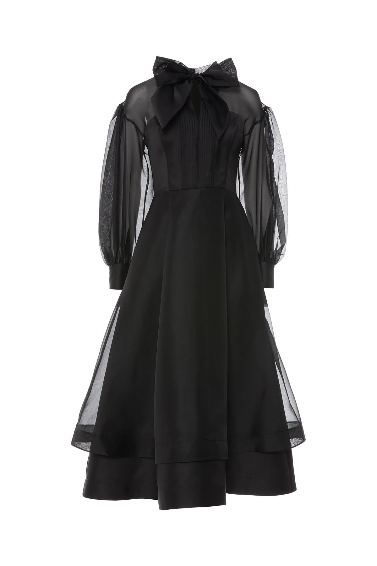 Black Organza Dress with Neck Tie