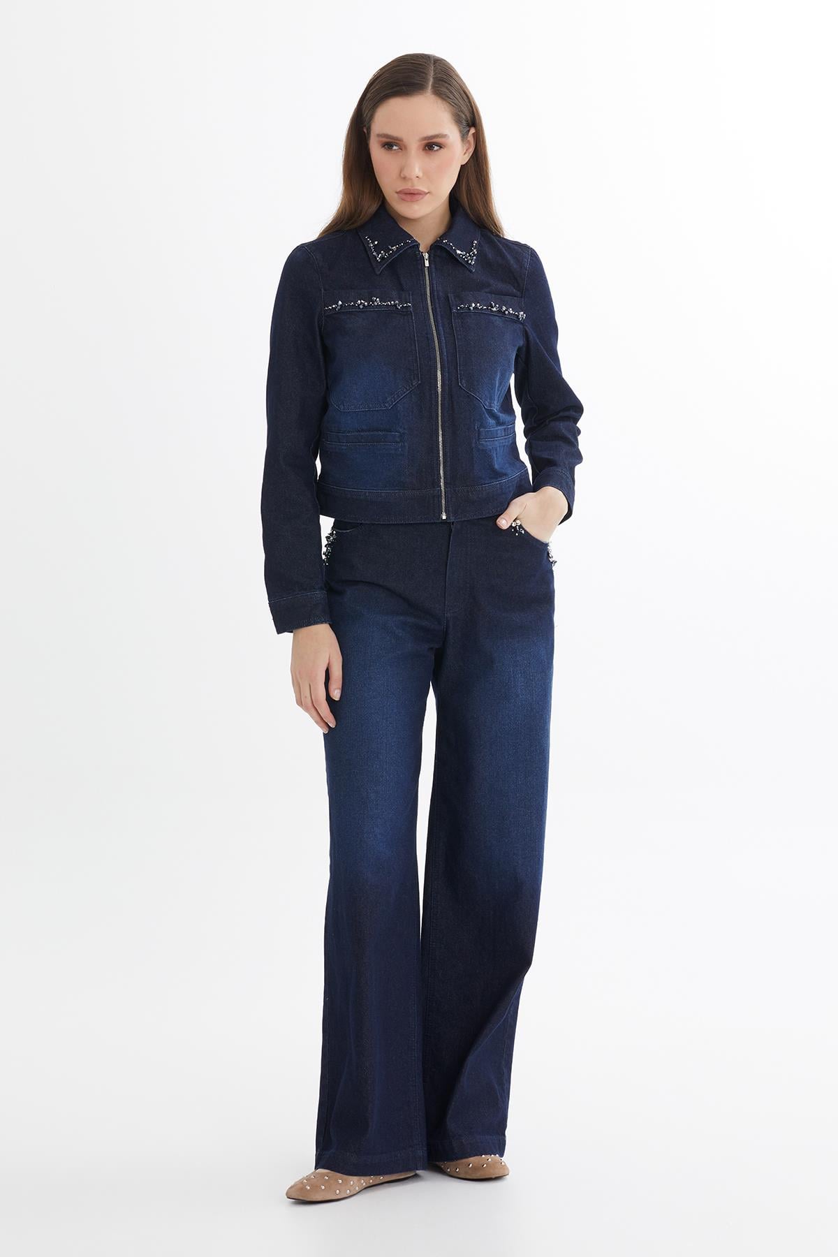 İşleme Detaylı Denim Ceket