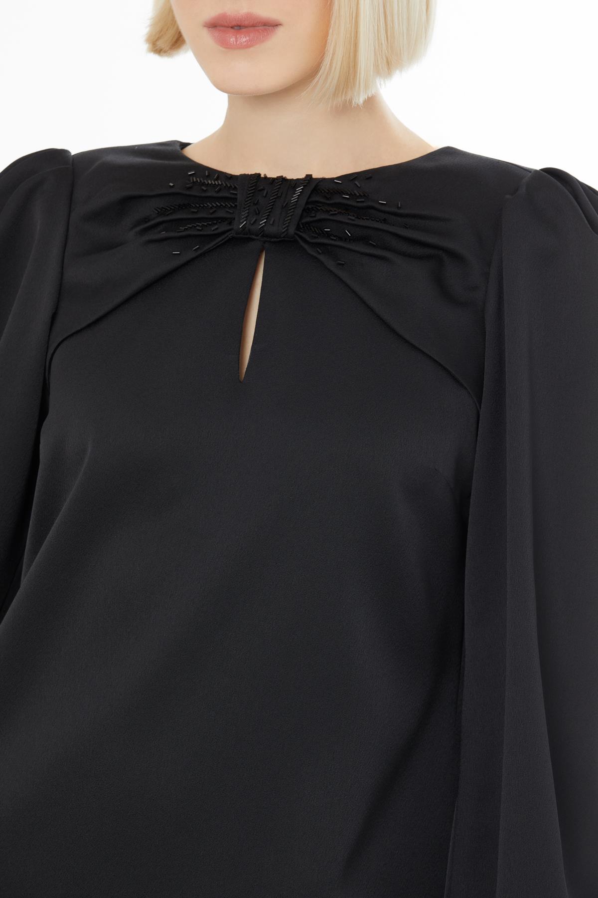 BLUZ VATKALI UZUN KOLLU DÜĞMELİ KADIN UZUN ELBİSE