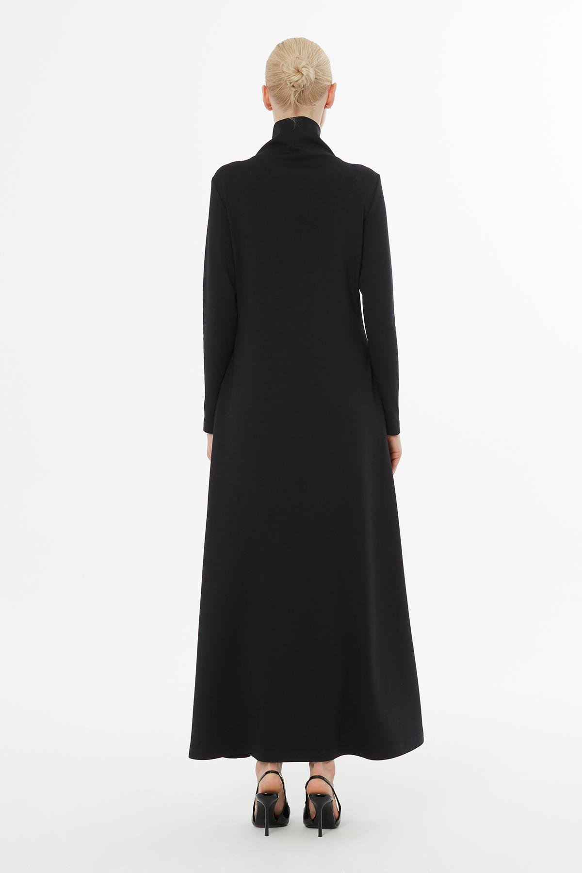 Long Black Dress with Brooch and Turtleneck