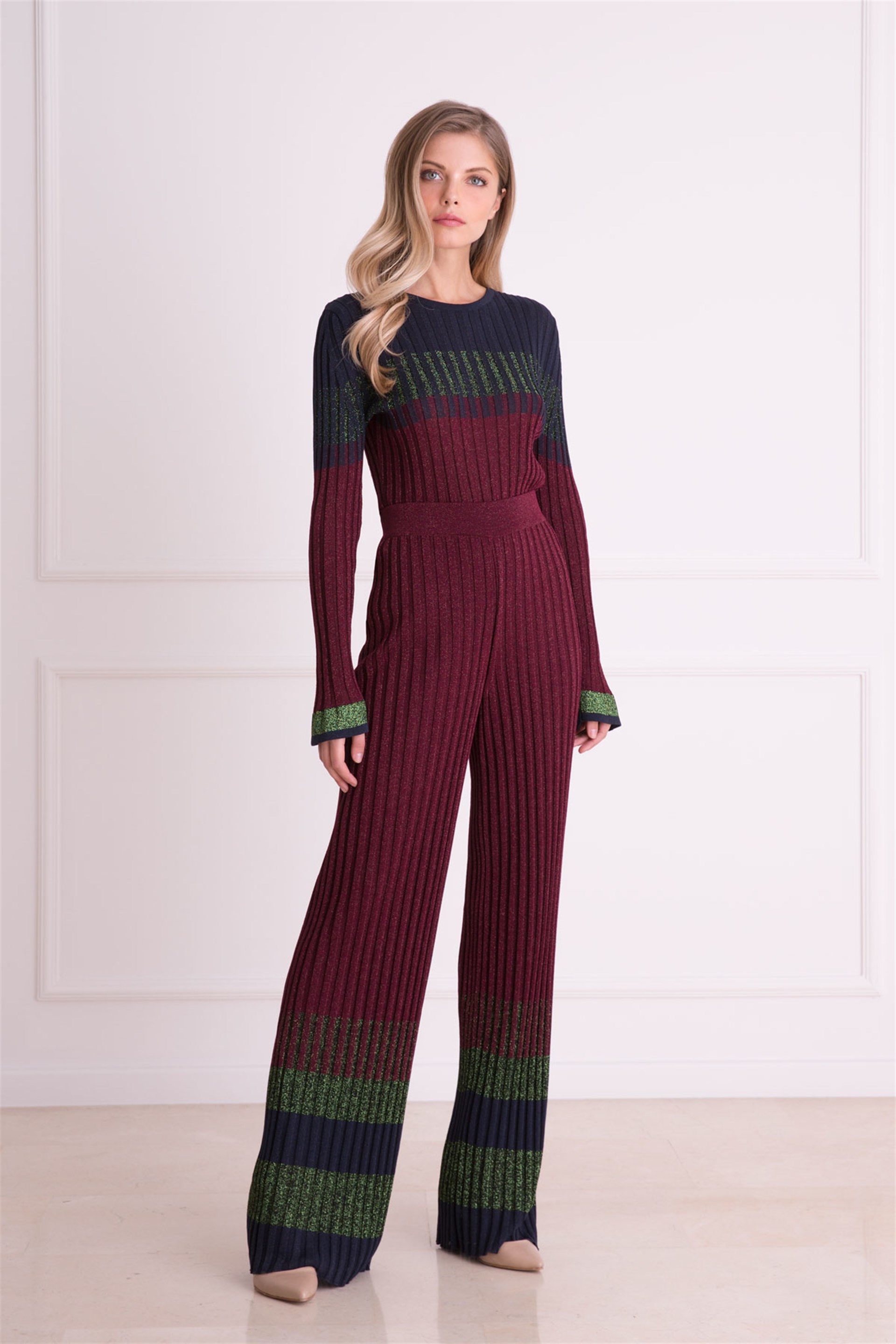 Wide Leg Purple Knitwear Pants