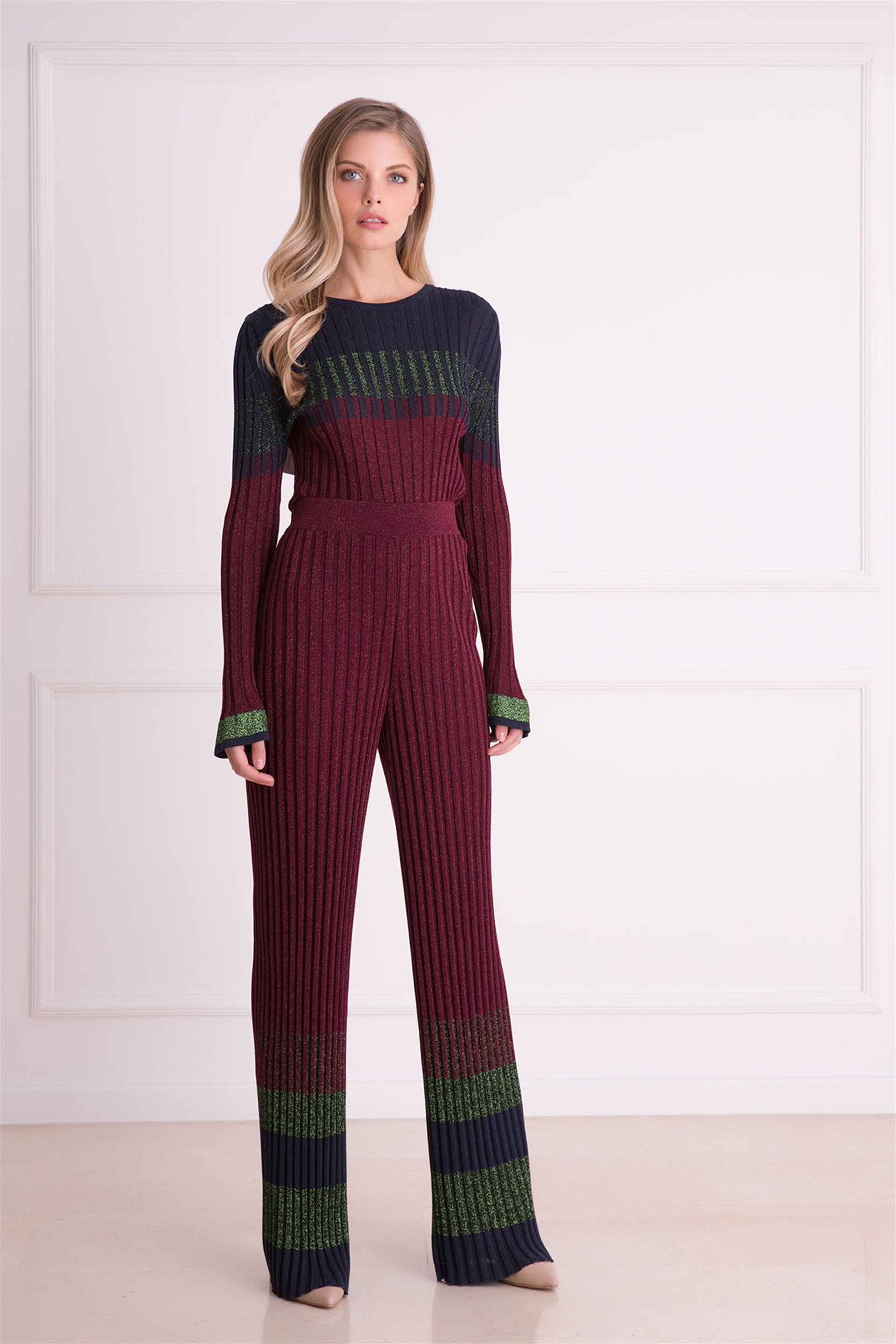 Wide Leg Purple Knitwear Pants