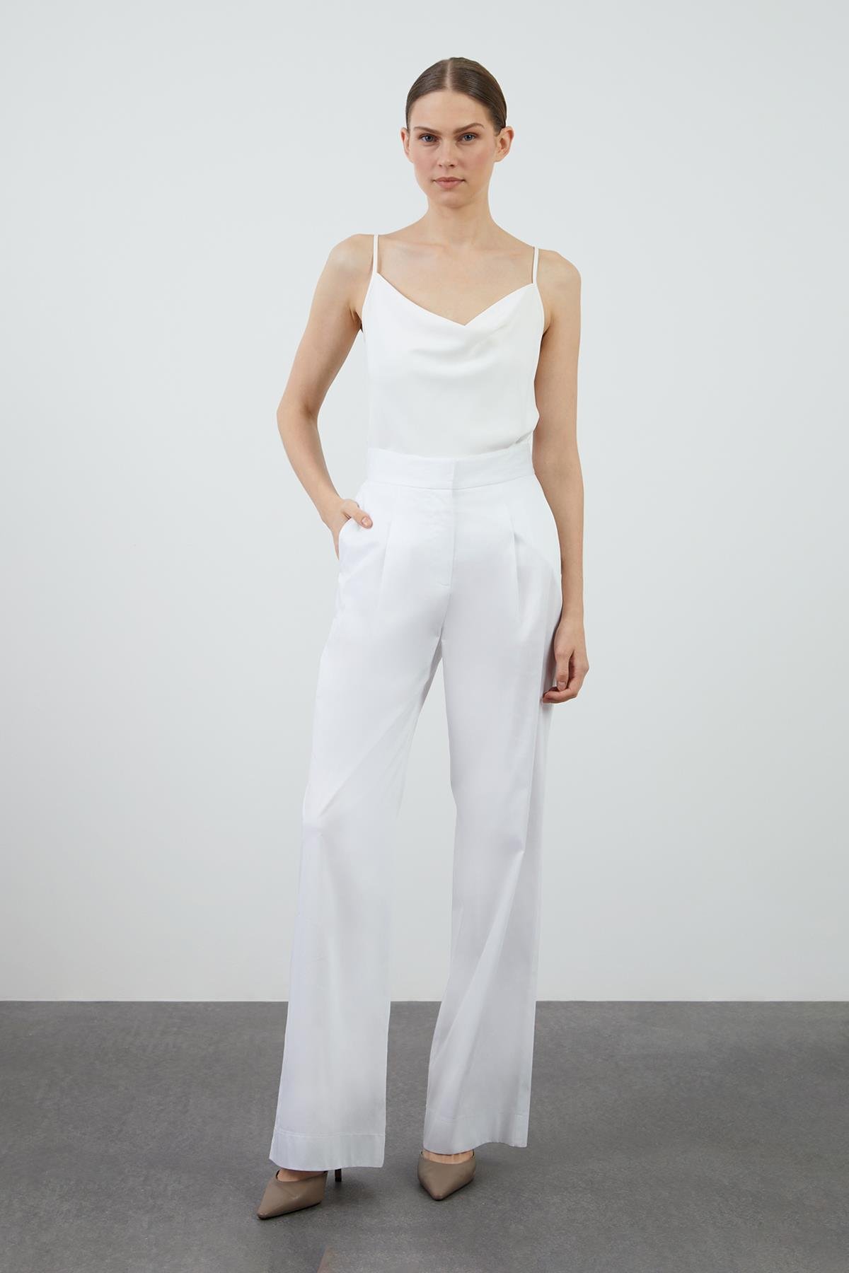 Wide Leg Black Poplin Trousers