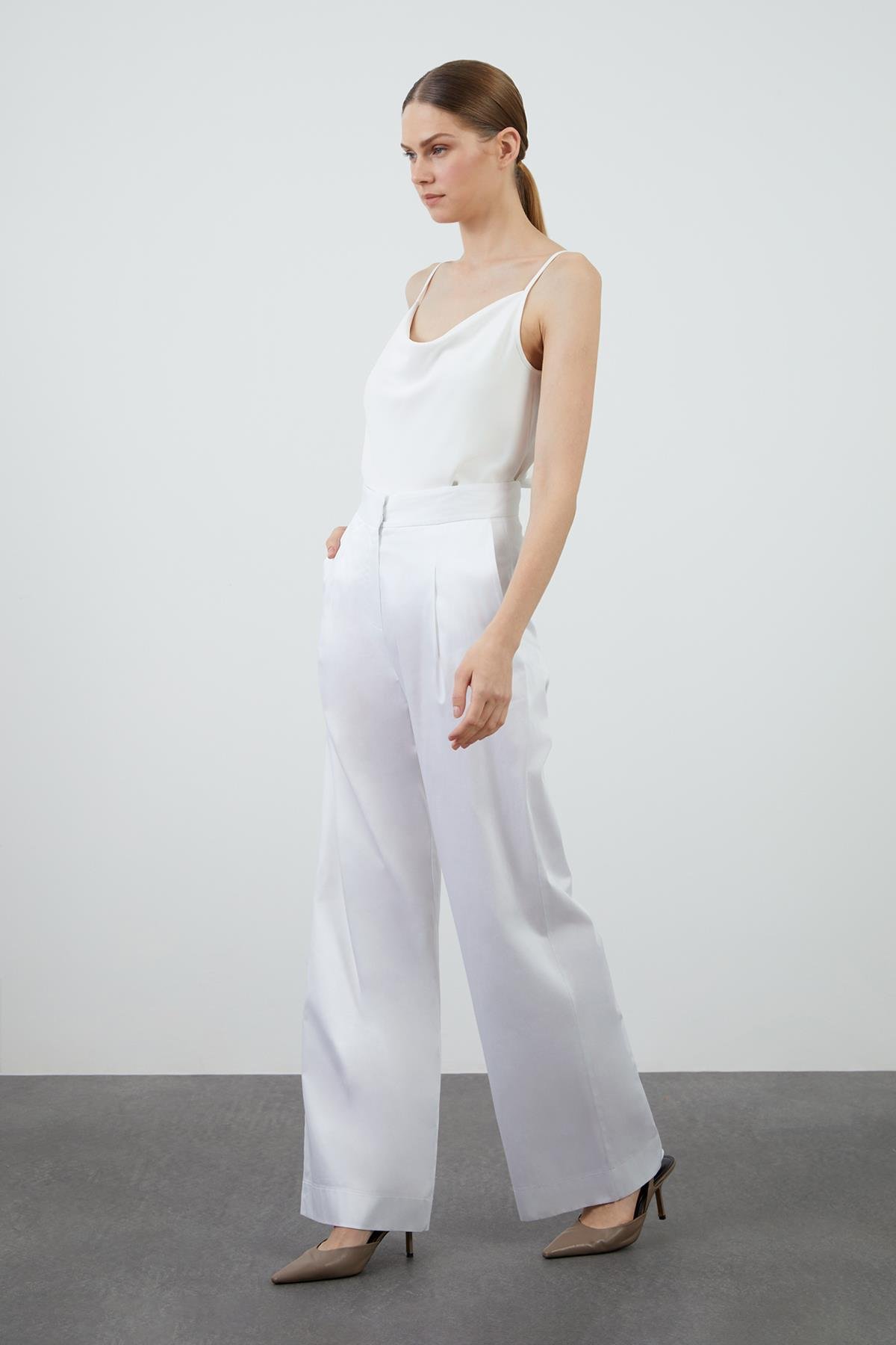 Wide Leg Black Poplin Trousers