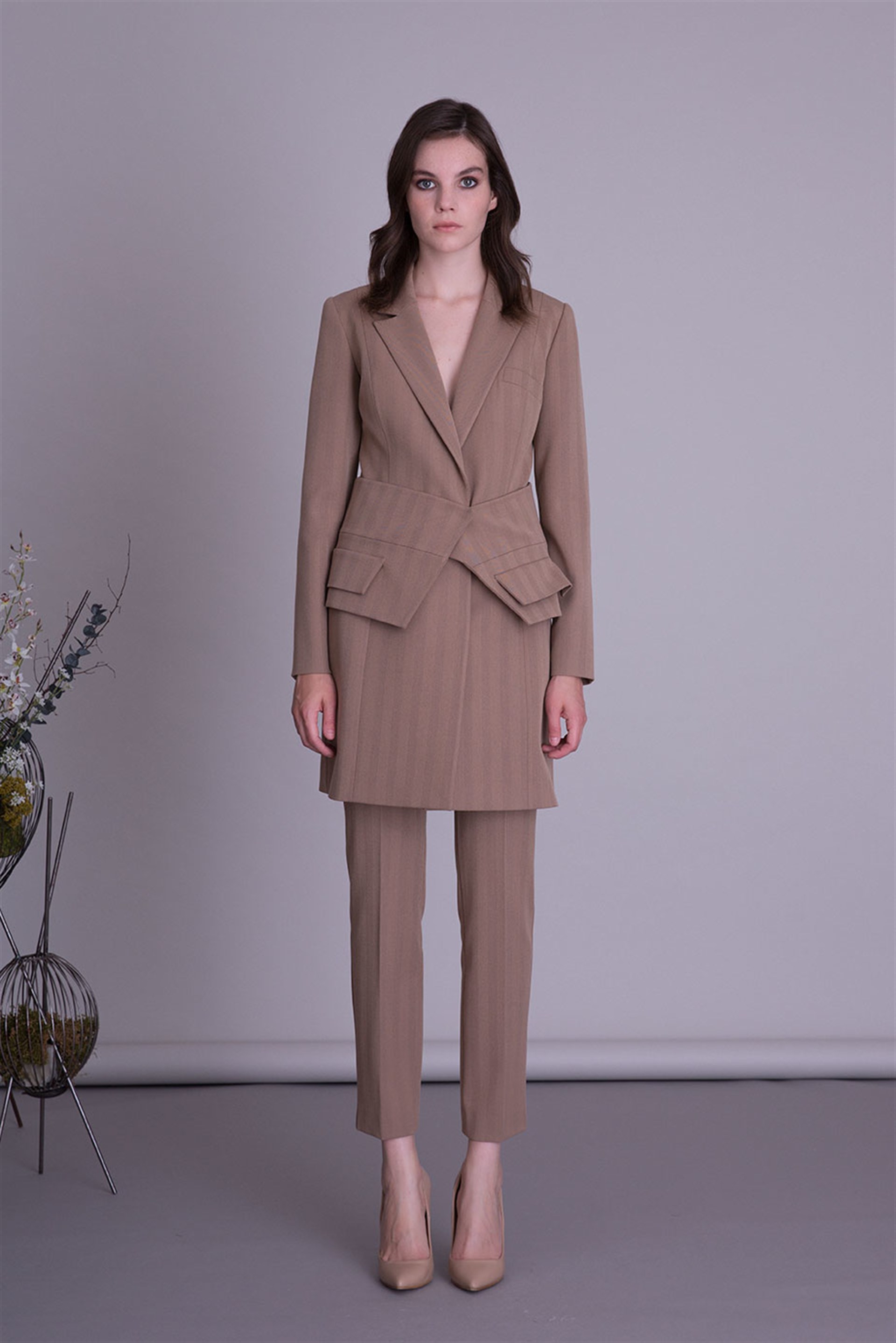 Pile Leg Beige Fabric Trousers