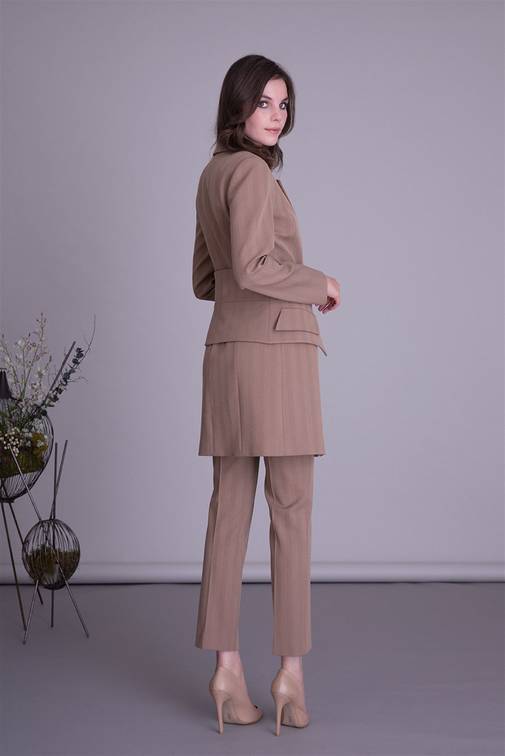 Pile Leg Beige Fabric Trousers